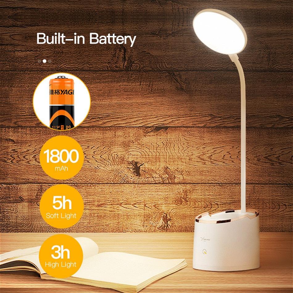 Rechargeable LED Desk Lamp with Pen Holder and Phone Stand
