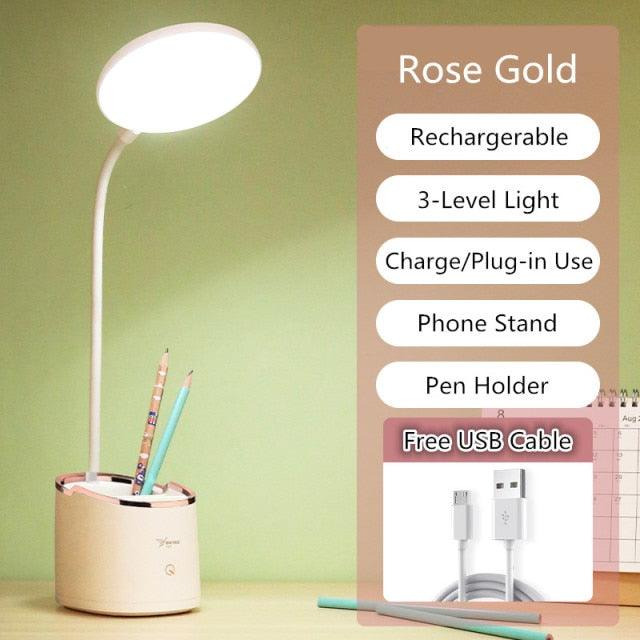 Rechargeable LED Desk Lamp with Pen Holder and Phone Stand