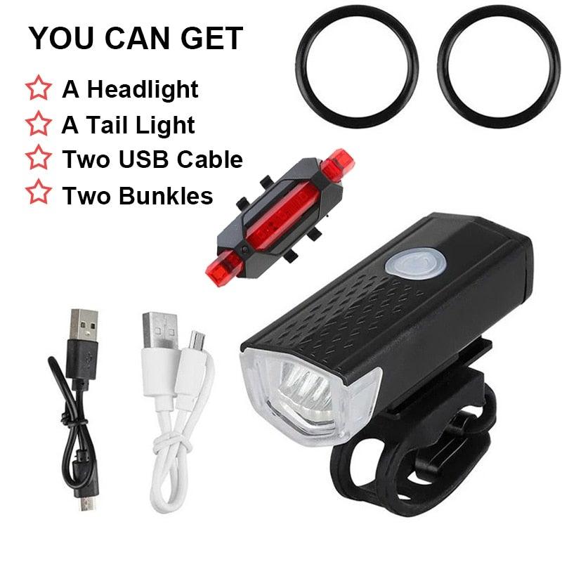 Rechargeable USB LED Bike Light Set Front and Rear Safety Lamp
