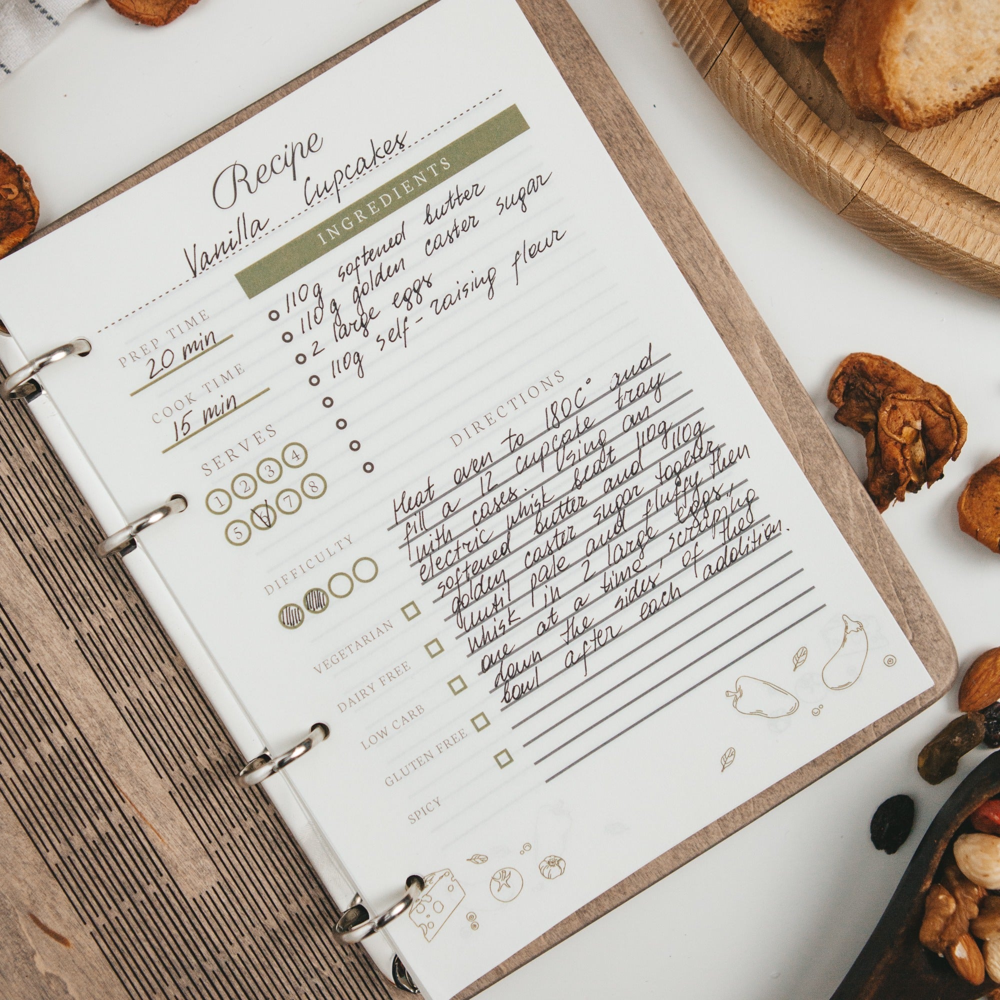 Light Brown Wood Recipe Book Basket for Home-Style Dishes