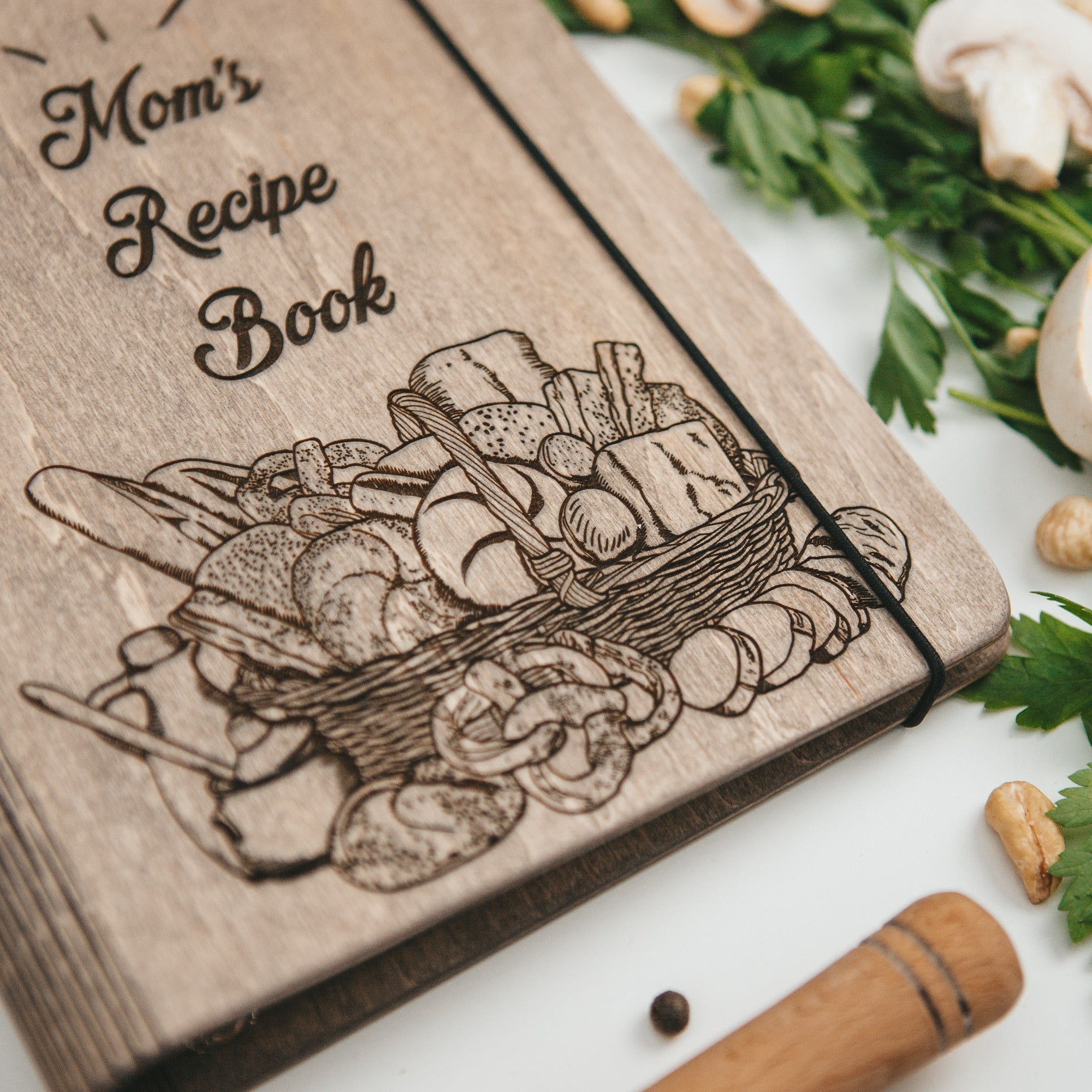 Light Brown Wood Recipe Book Basket for Home-Style Dishes