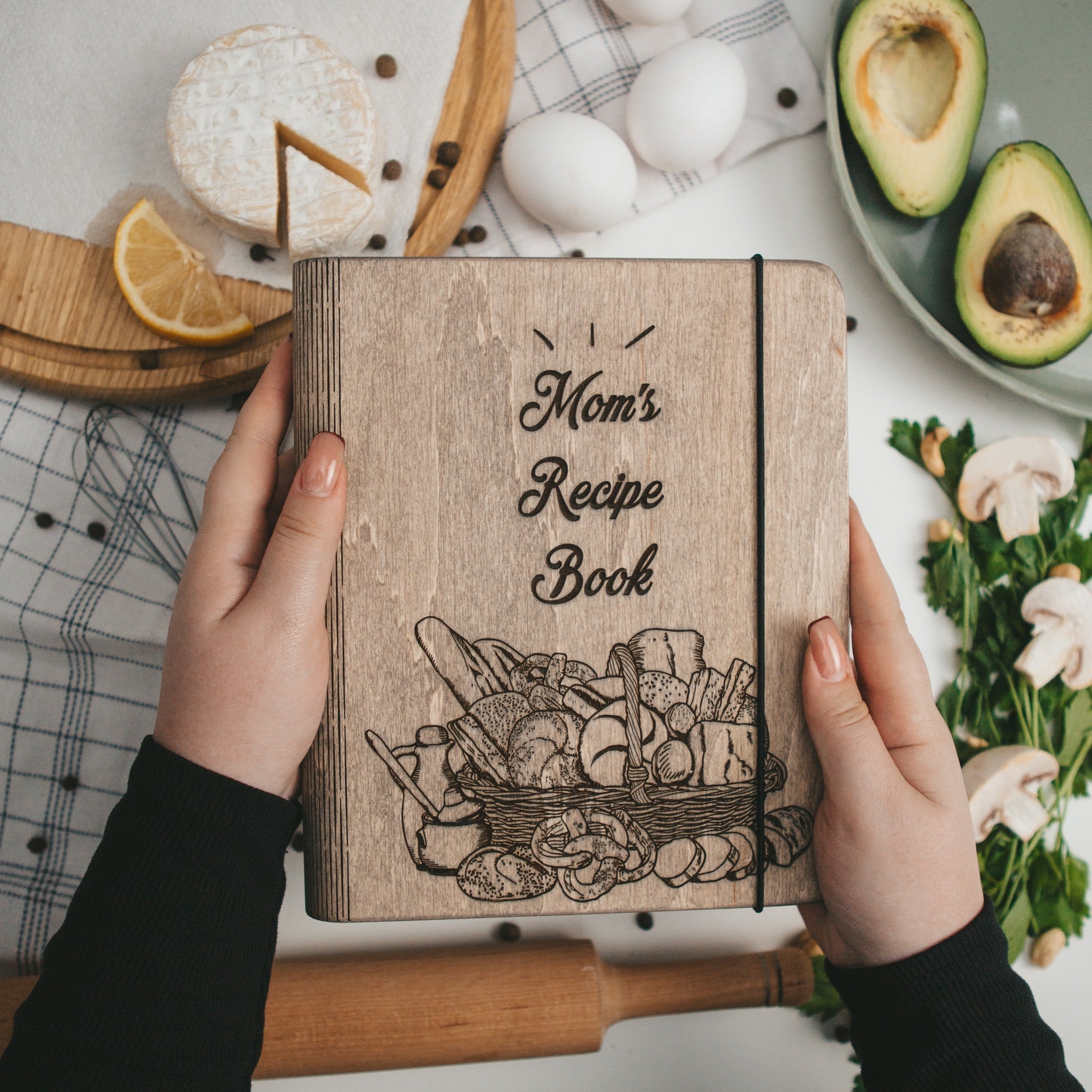 Light Brown Wood Recipe Book Basket for Home-Style Dishes