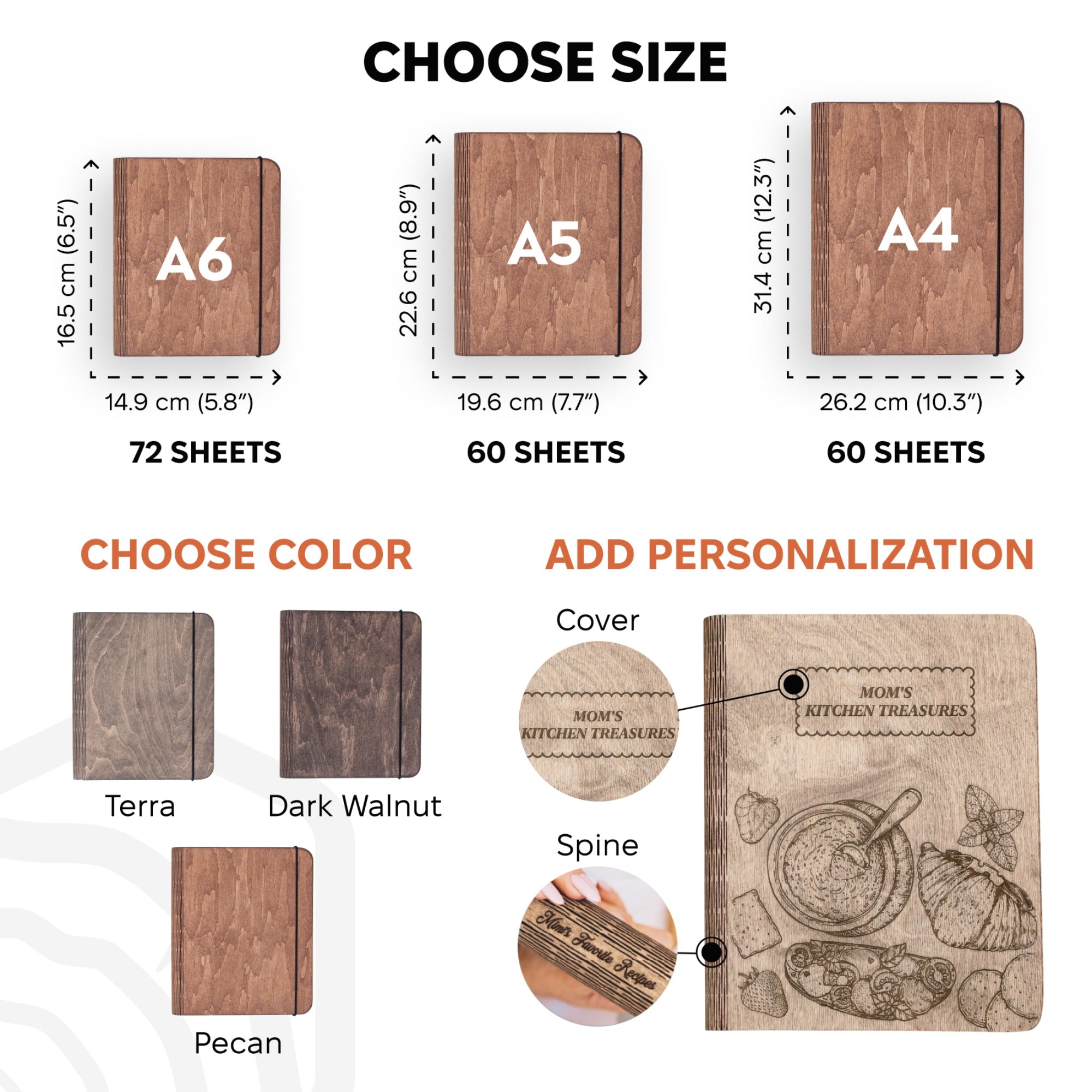 Rustic Wooden Recipe Journal for Personalized Kitchen Organization