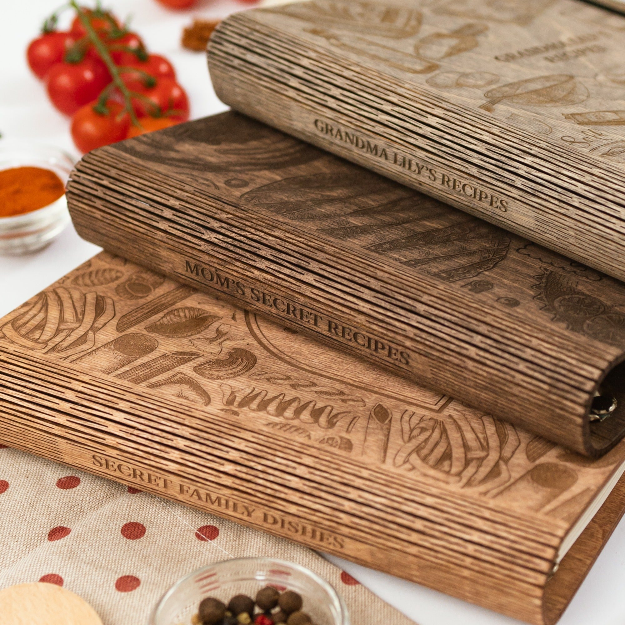Rustic Wooden Recipe Journal for Personalized Kitchen Organization