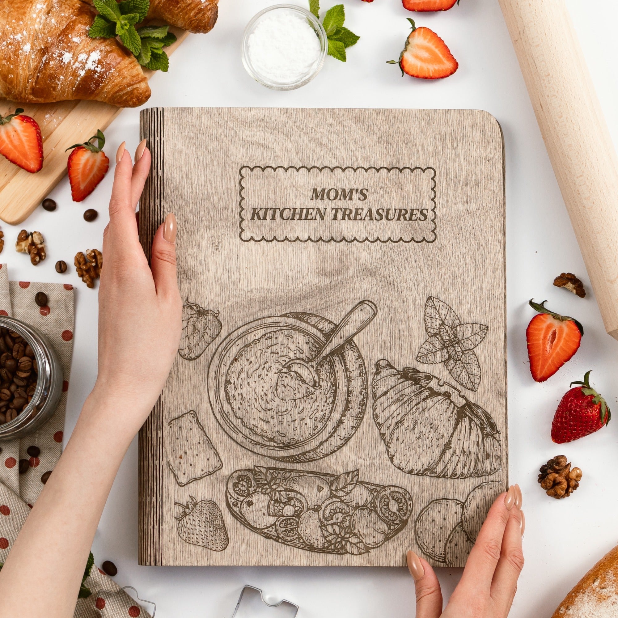 Rustic Wooden Recipe Journal for Personalized Kitchen Organization