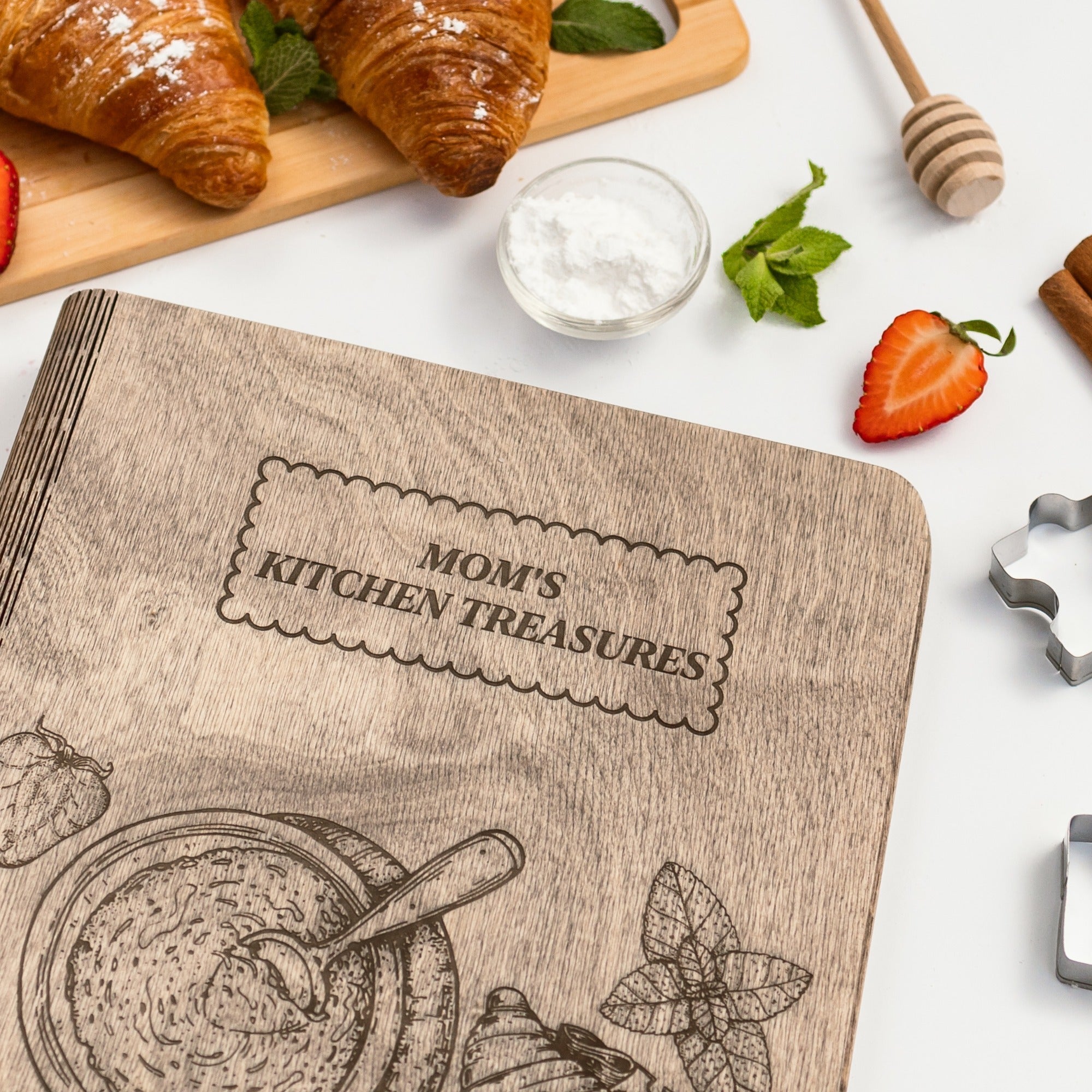 Rustic Wooden Recipe Journal for Personalized Kitchen Organization