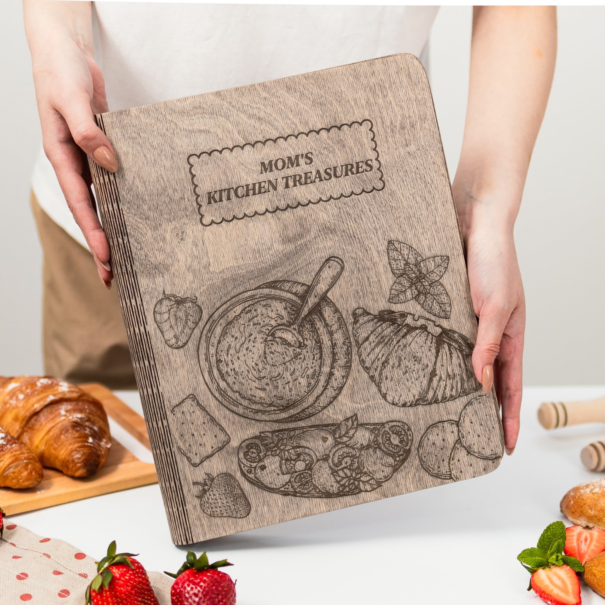 Rustic Wooden Recipe Journal for Personalized Kitchen Organization