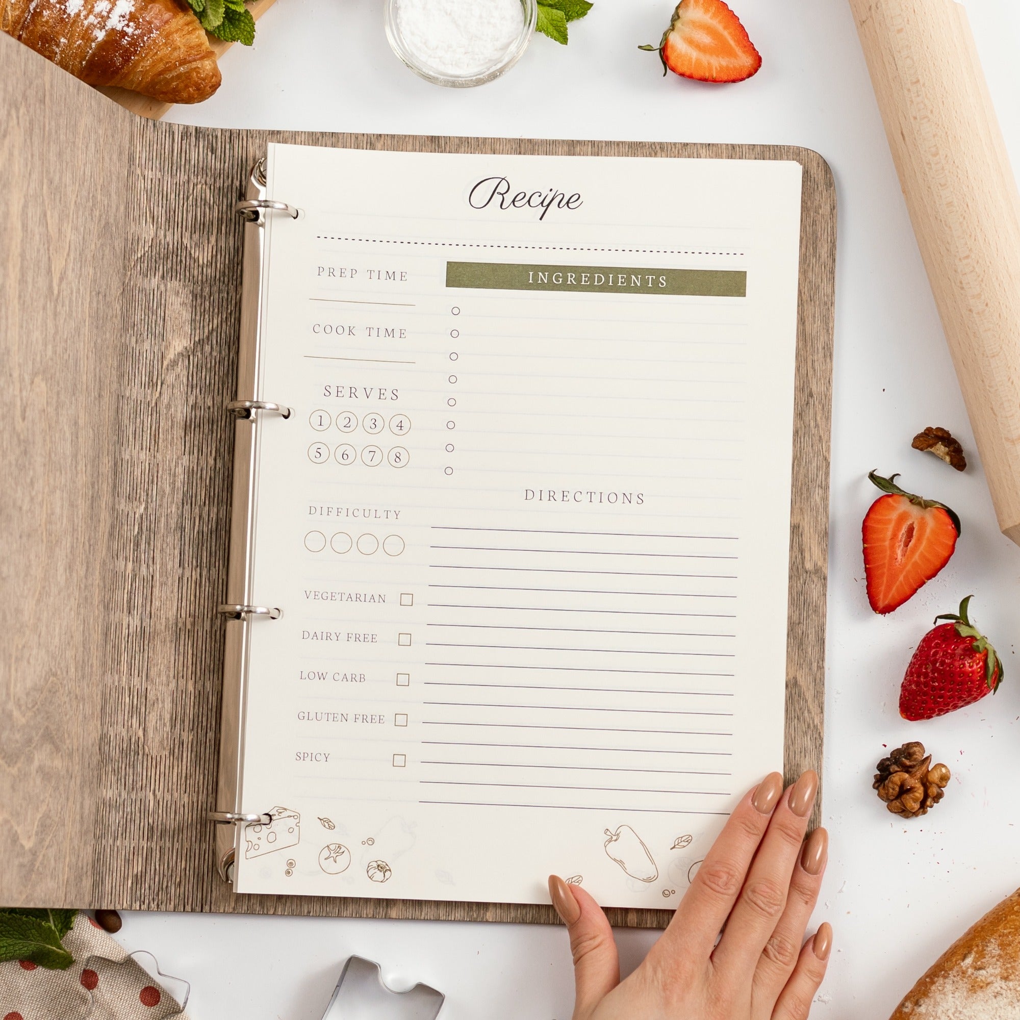 Fruits Wooden Recipe Journal for Desserts, Jams, and Preserves