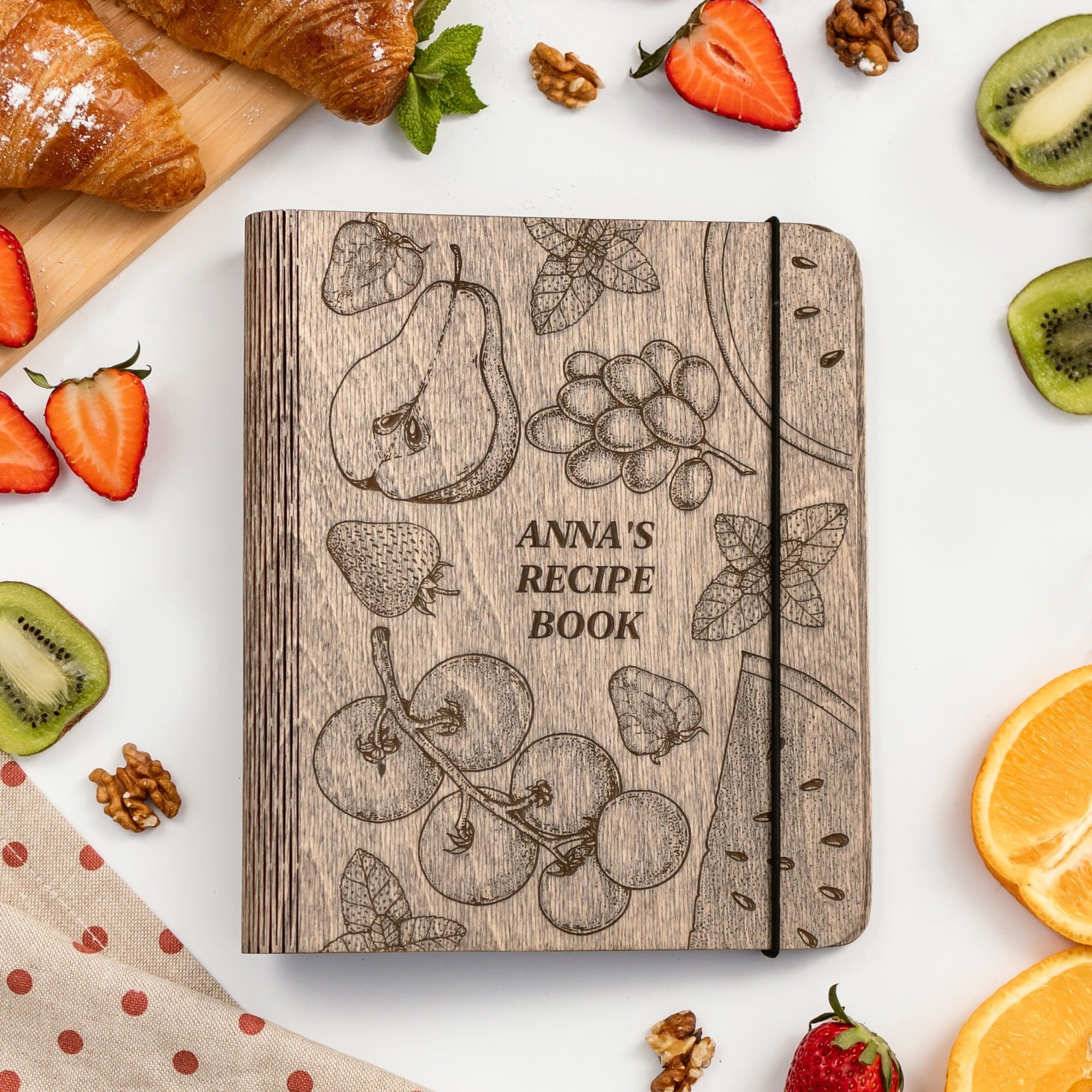 Fruits Wooden Recipe Journal for Desserts, Jams, and Preserves