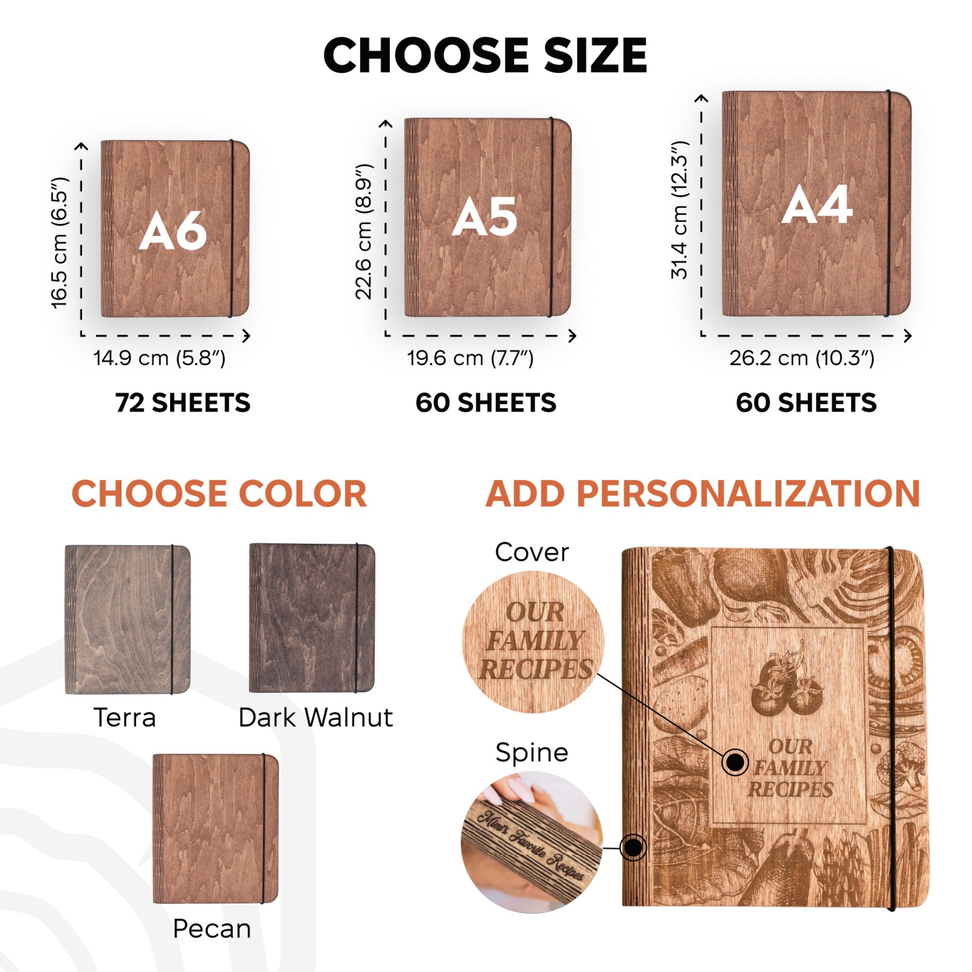 Harvest Personalized Wood Recipe Journal for Autumn Cooking