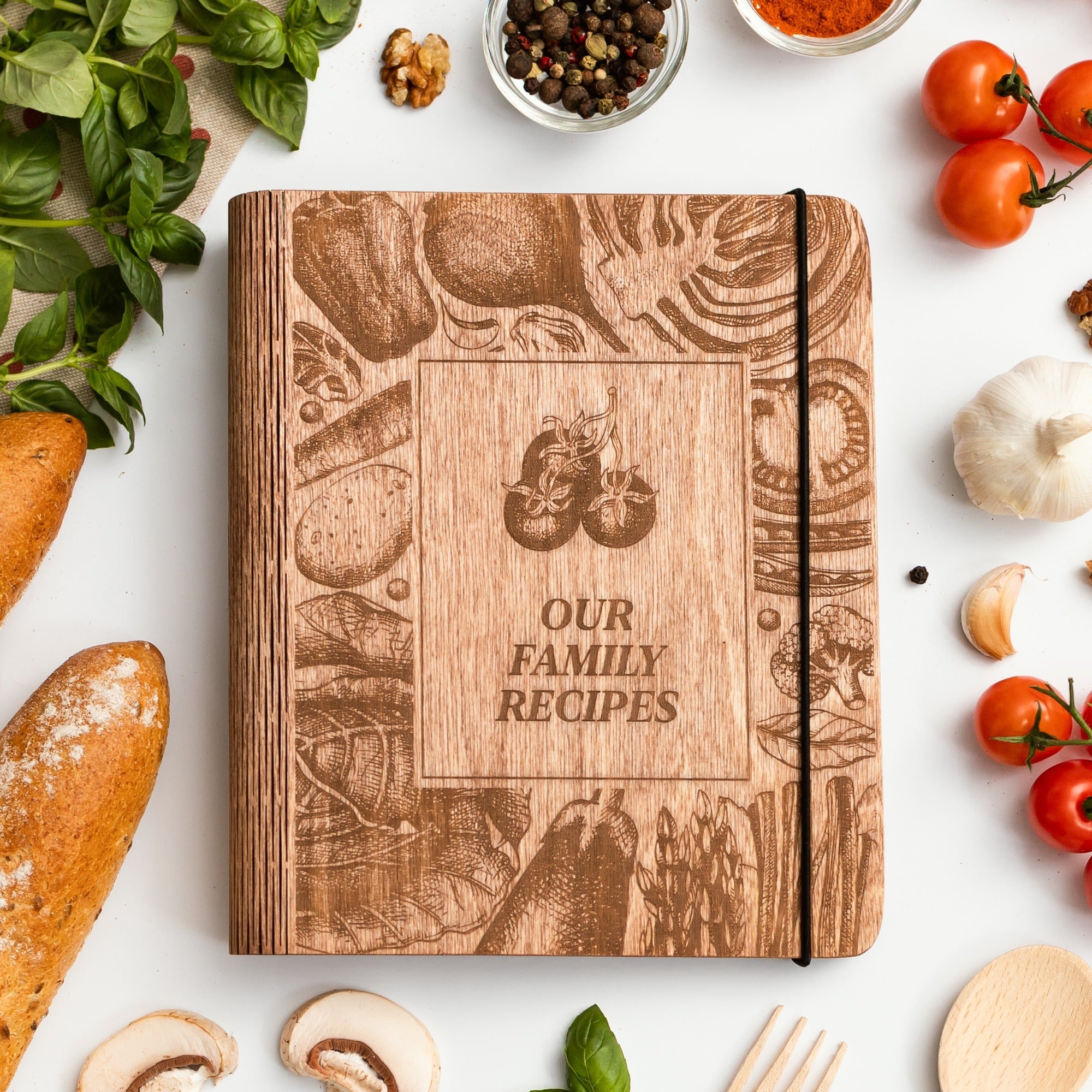 Harvest Personalized Wood Recipe Journal for Autumn Cooking