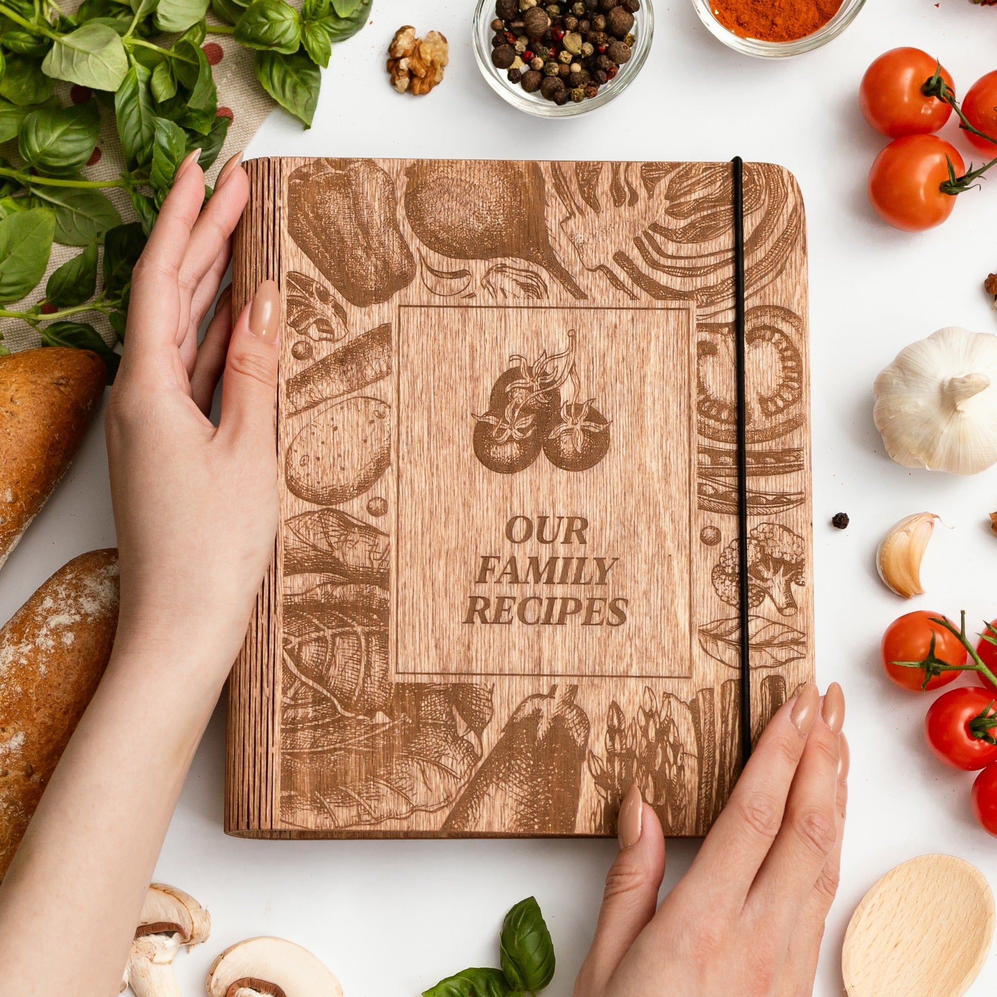 Harvest Personalized Wood Recipe Journal for Autumn Cooking