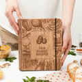 Rustic wooden recipe book with autumn harvest aesthetic