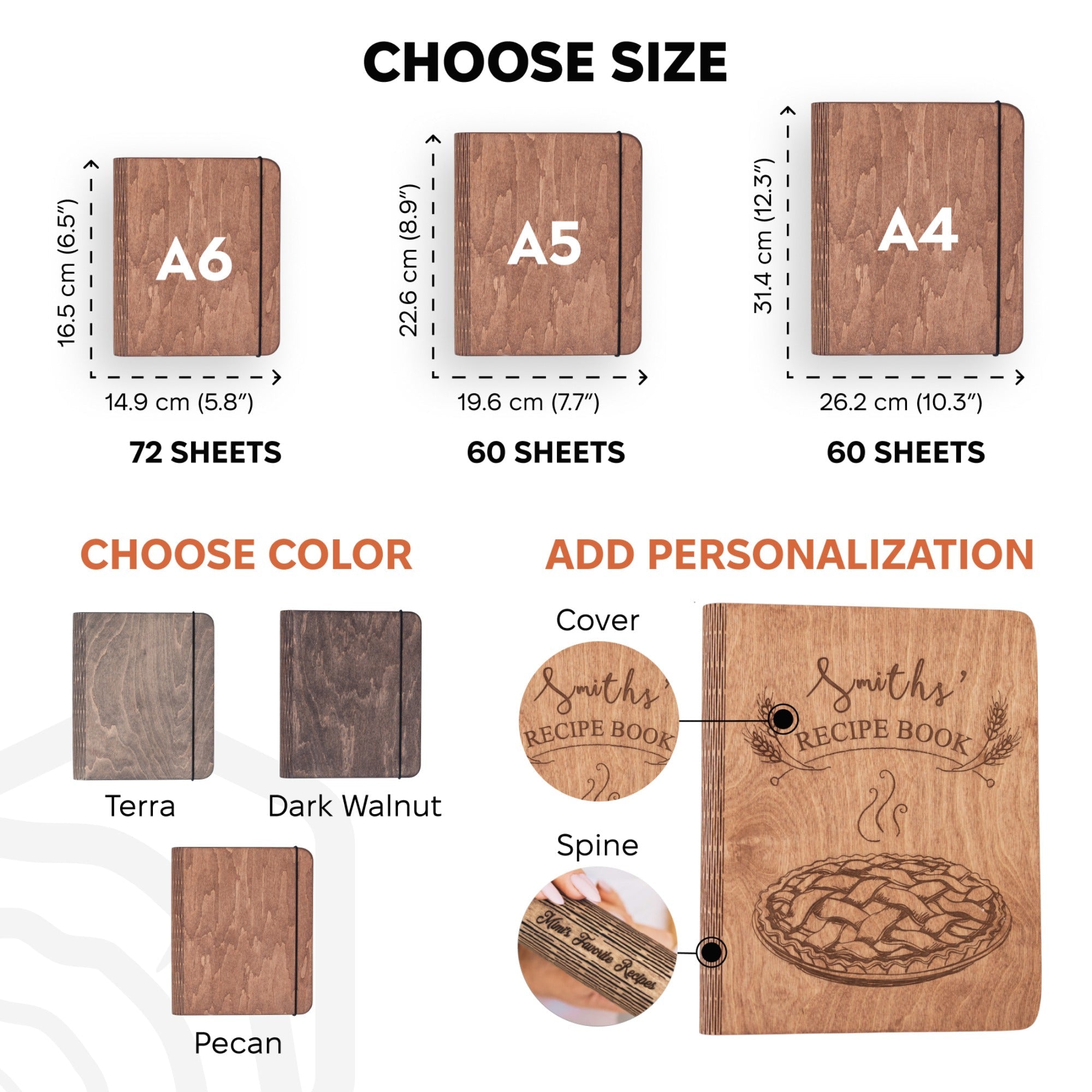 Wooden Recipe Book for Pies & Tarts - Personalized Farmhouse Style