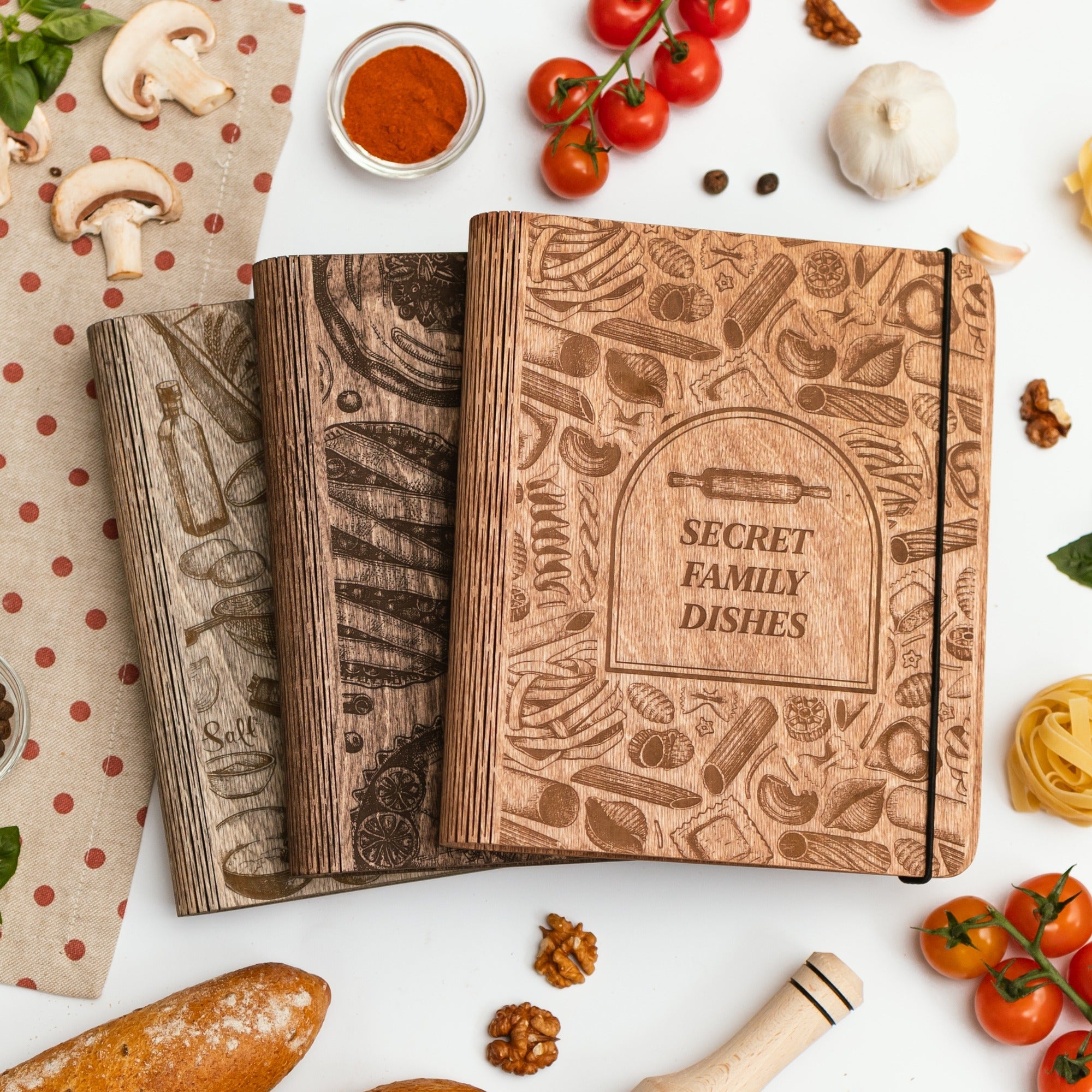 Wooden Pasta Recipe Journal for Italian Cooking and Sauce Notes