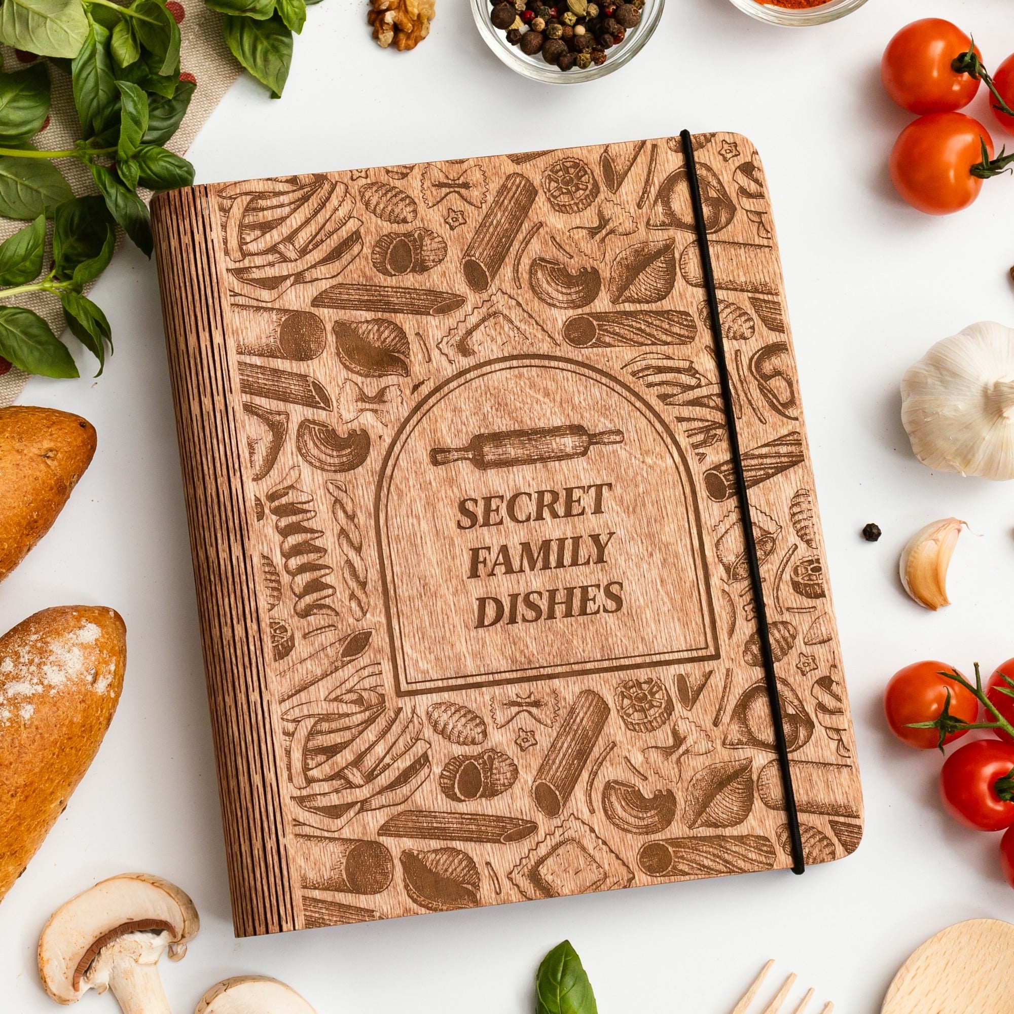 Elegant wood-covered Recipe Book Pasta for Italian cooking notes