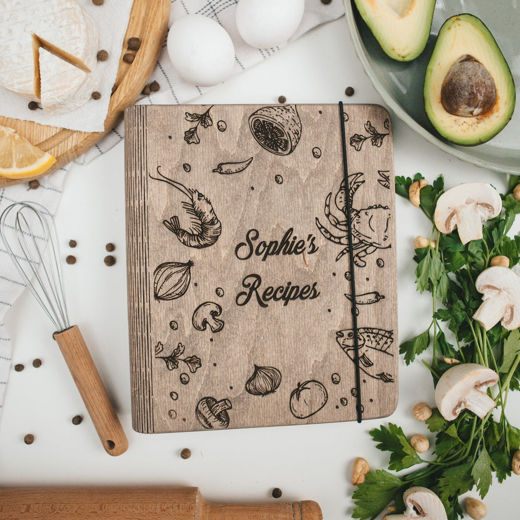 Seafood Wooden Recipe Journal for Coastal Cooking and Fish Dishes
