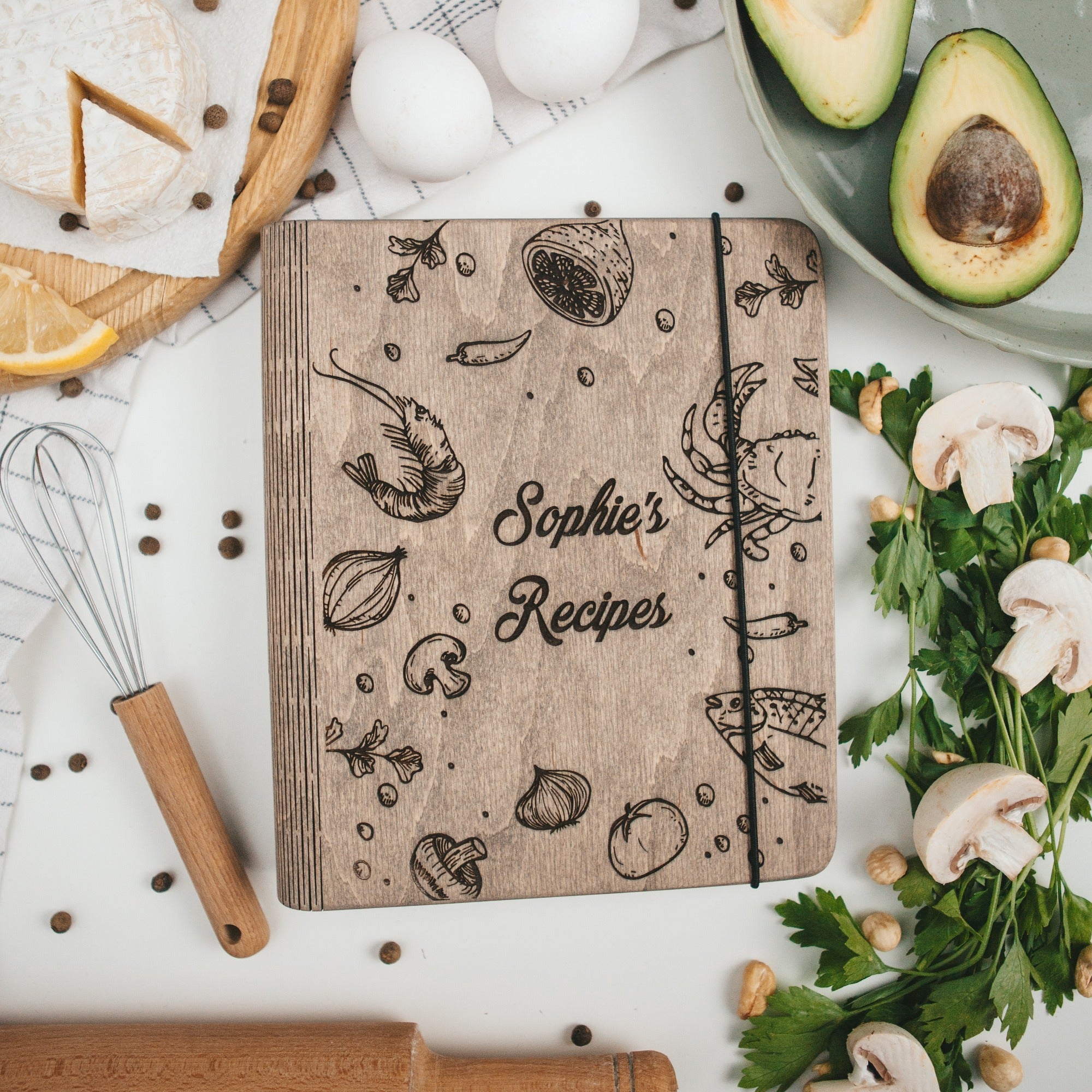 Seafood Wooden Recipe Journal for Coastal Cooking and Fish Dishes