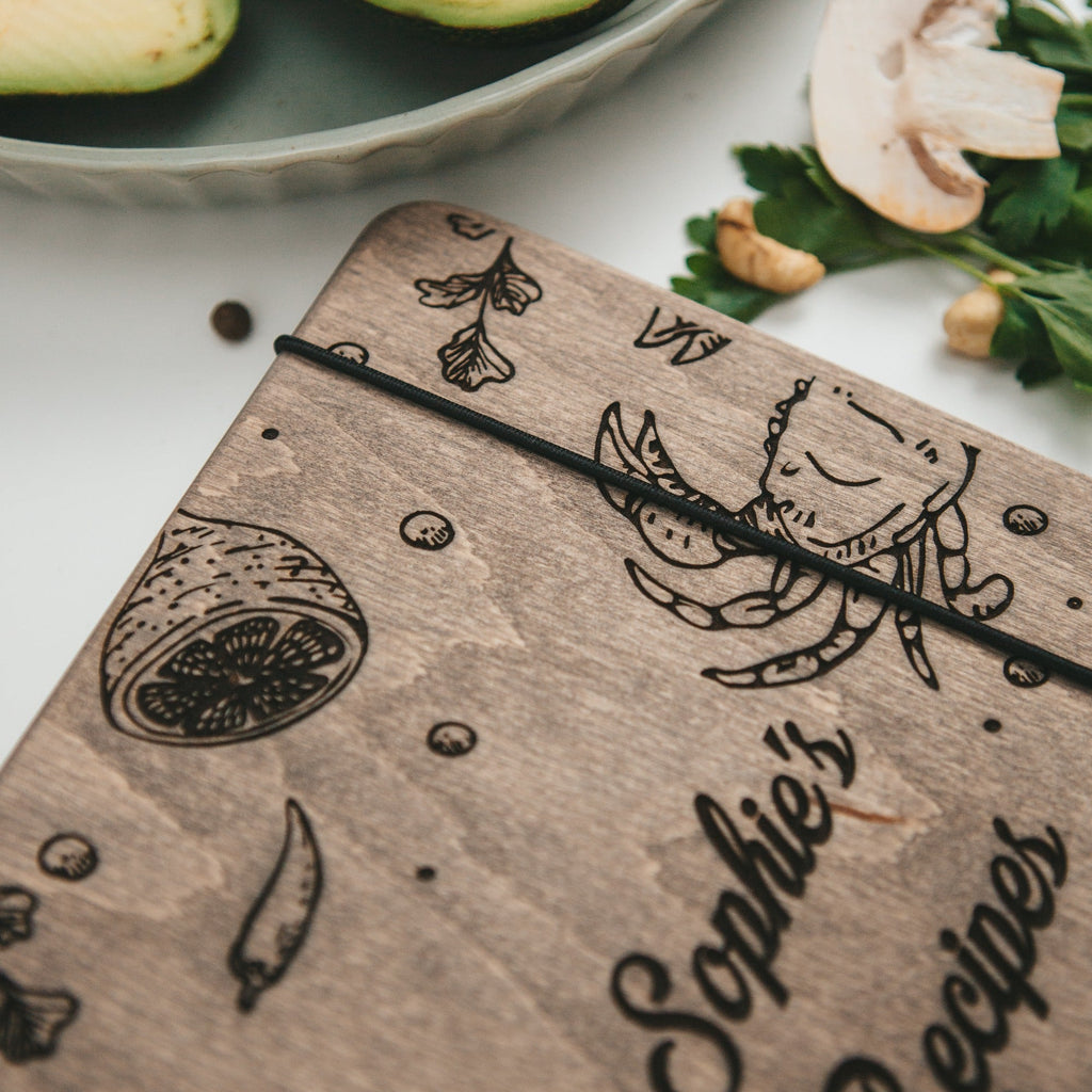 Seafood Wooden Recipe Journal for Coastal Cooking and Fish Dishes