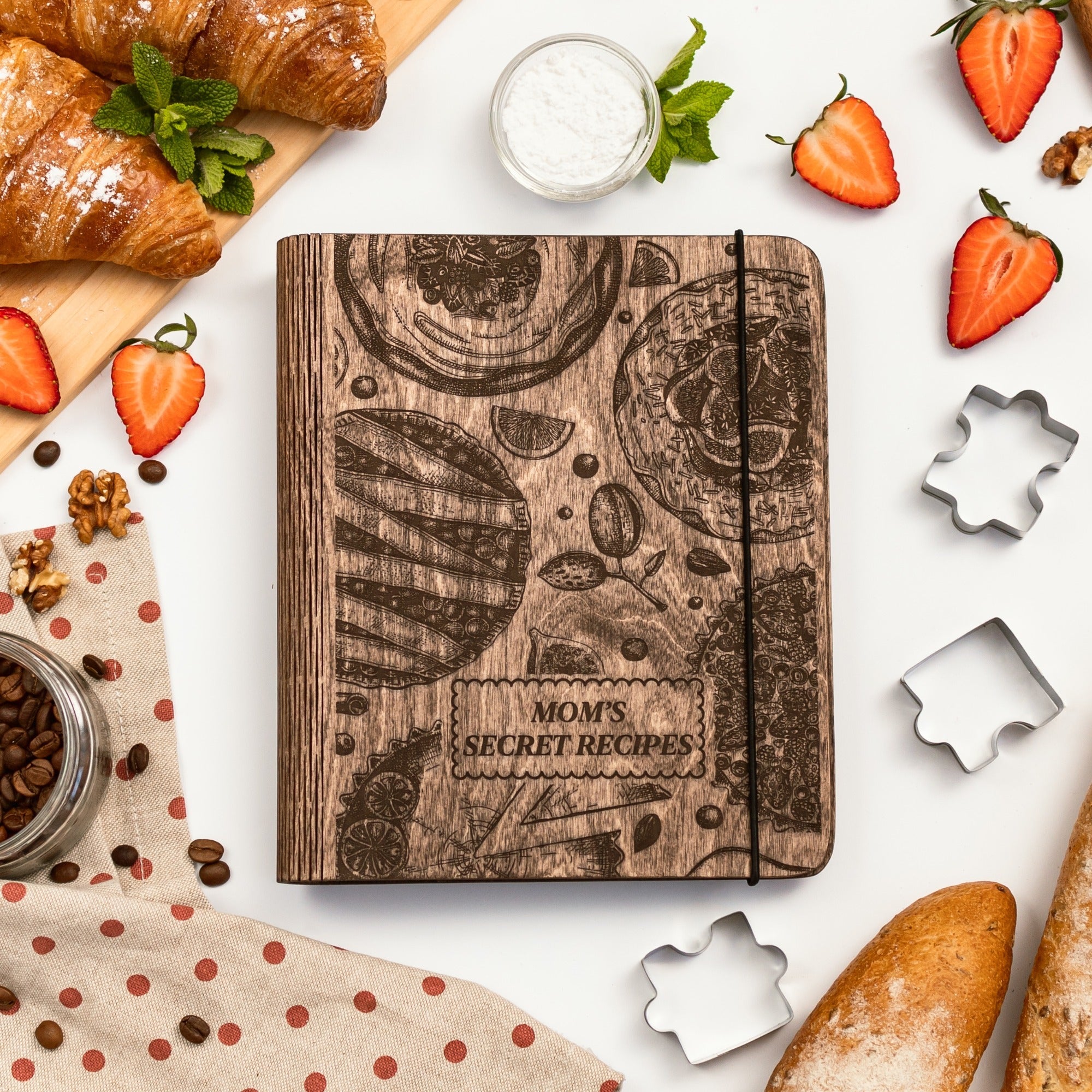 Minimalist Wood Recipe Book for Tart and Pastry Baking