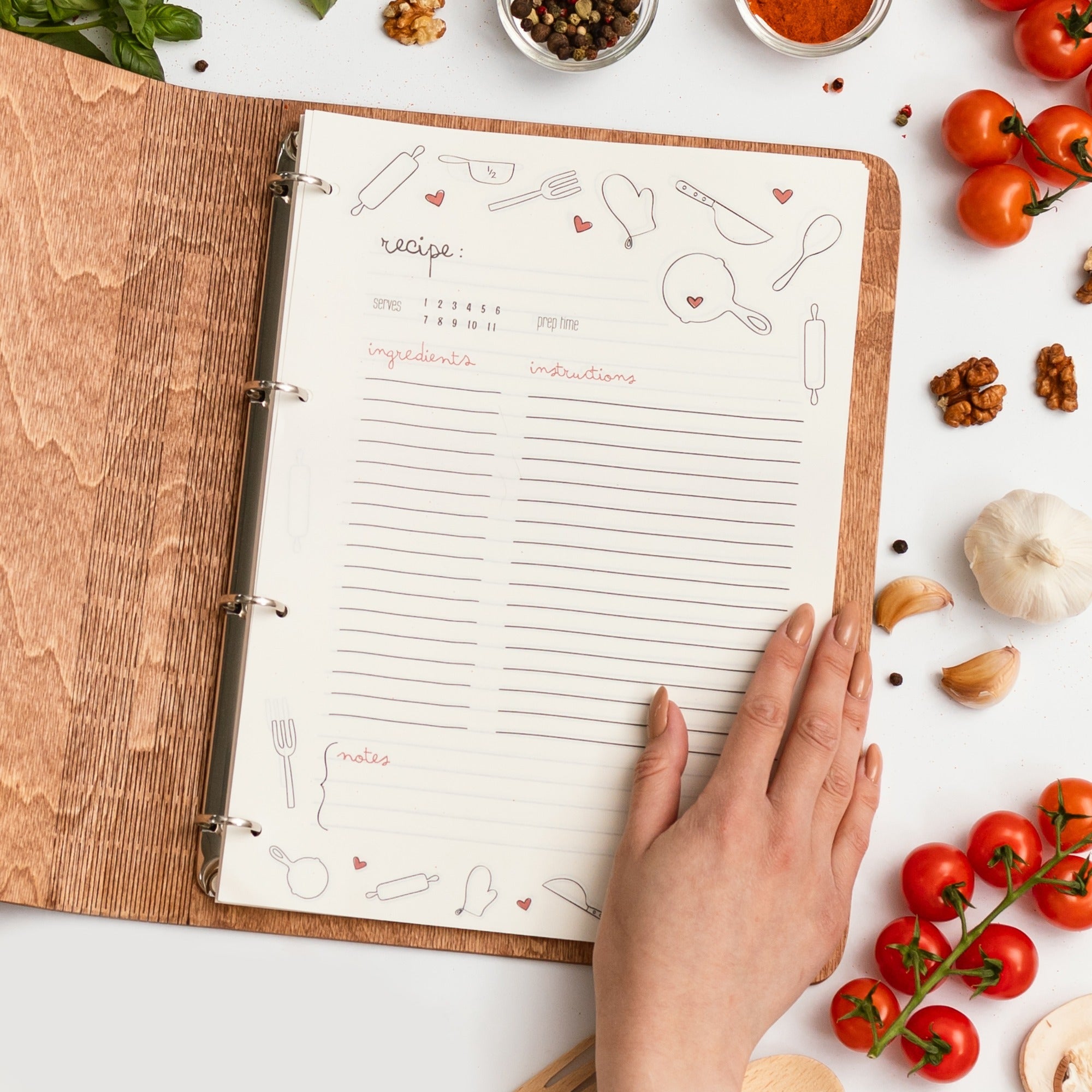 Tuscan Flavor Wooden Recipe Journal for Italian Cooking Recipes