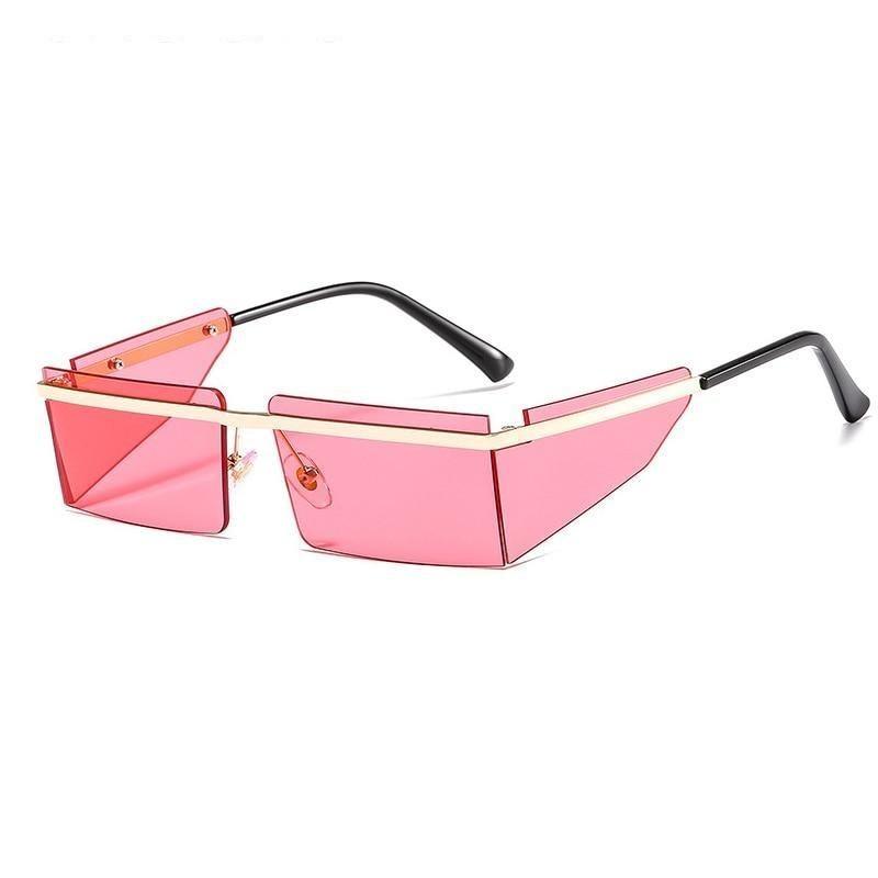 Stylish rimless rectangle sunglasses featuring candy-colored lenses on a clean background.