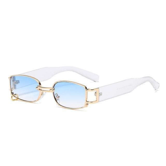Trendy Small Rectangle Sunglasses with Vintage Metal Ring Detail