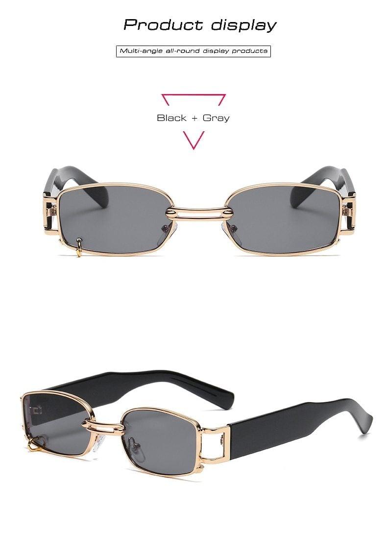 Trendy Small Rectangle Sunglasses with Vintage Metal Ring Detail