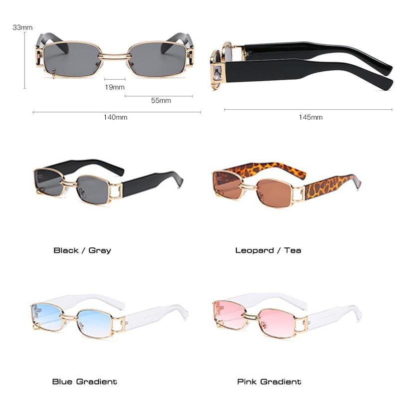 Trendy Small Rectangle Sunglasses with Vintage Metal Ring Detail