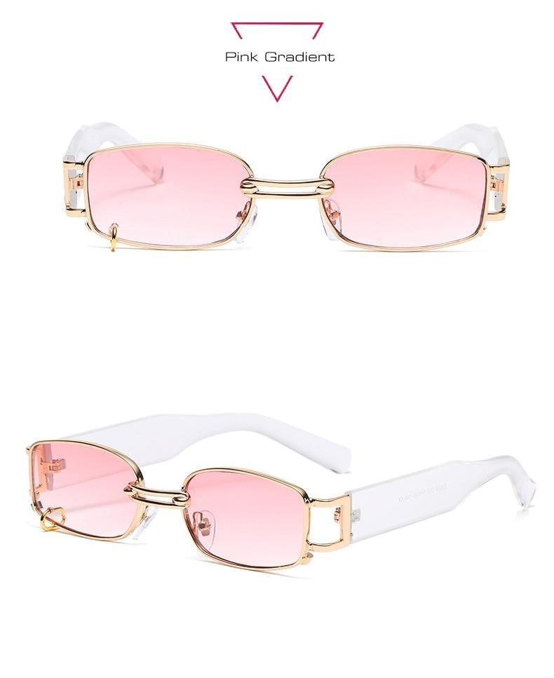 Trendy Small Rectangle Sunglasses with Vintage Metal Ring Detail