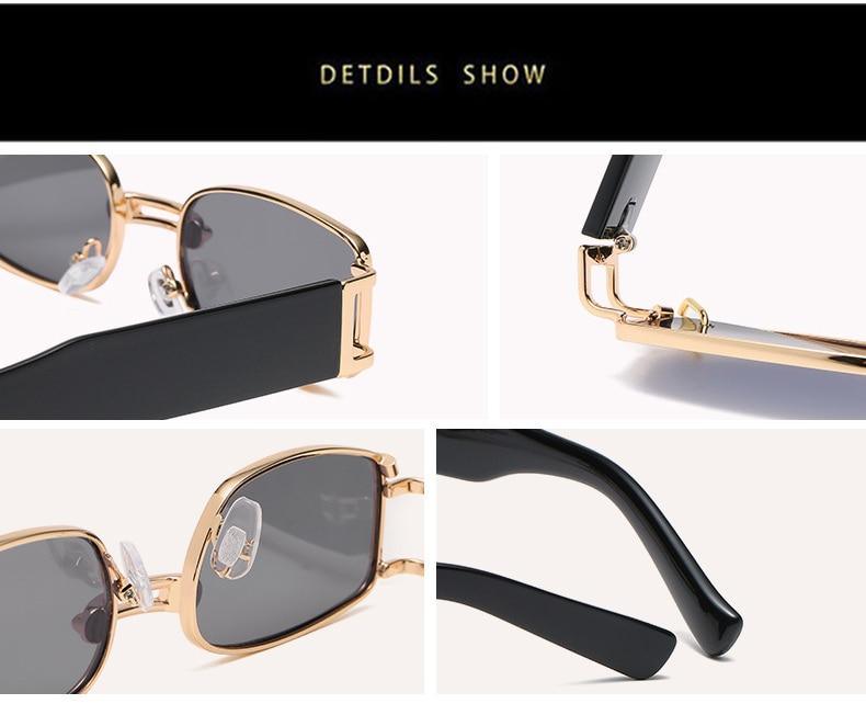 Trendy Small Rectangle Sunglasses with Vintage Metal Ring Detail