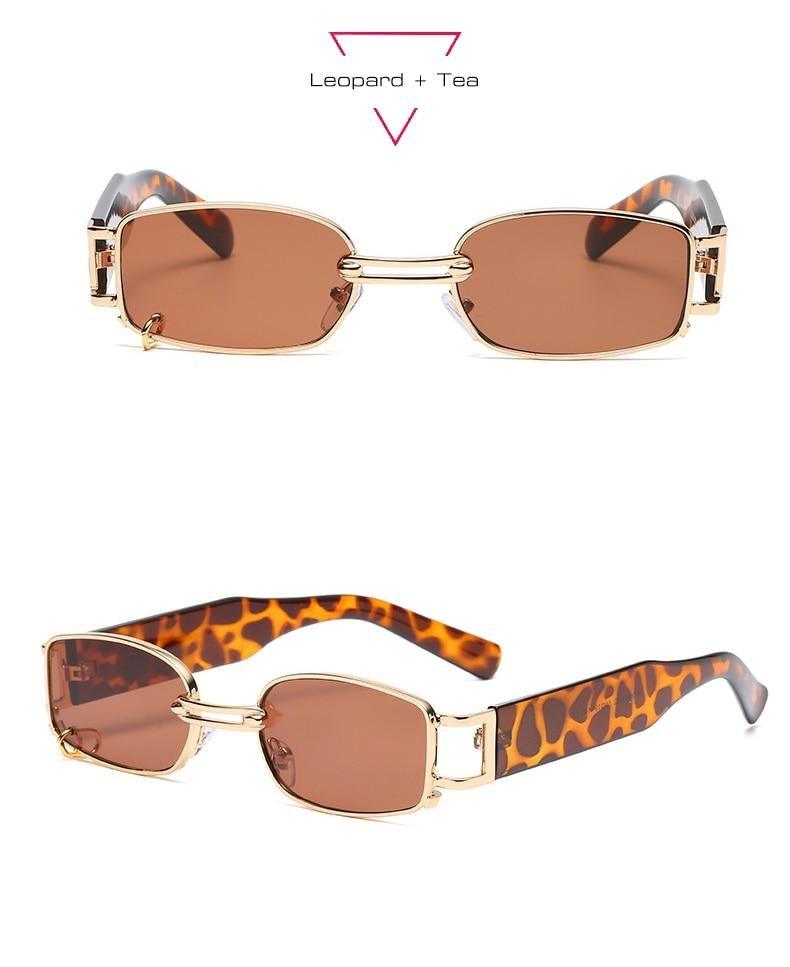 Trendy Small Rectangle Sunglasses with Vintage Metal Ring Detail