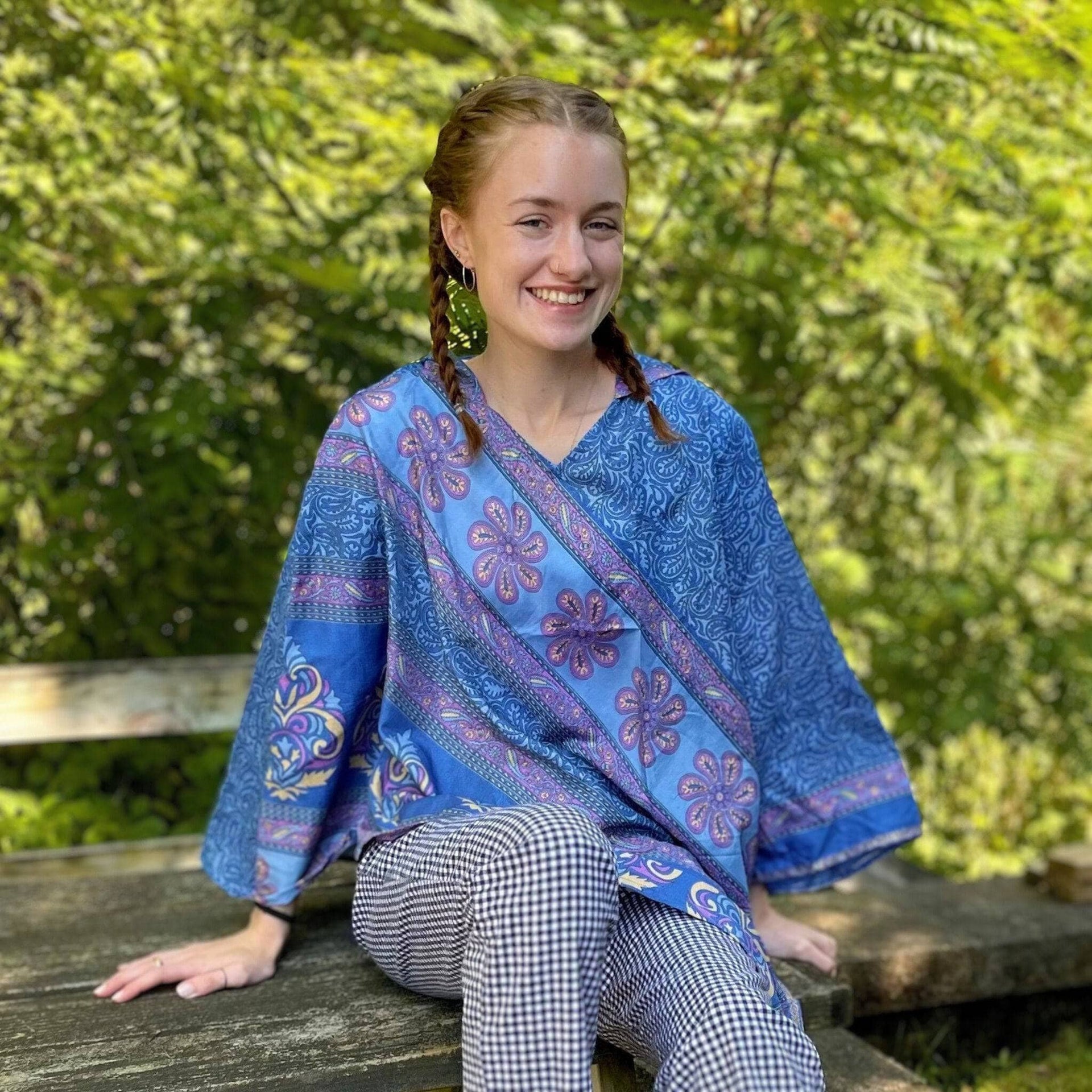 Upcycled Sari Hooded Poncho: Eco-Friendly Bohemian Fall Layer