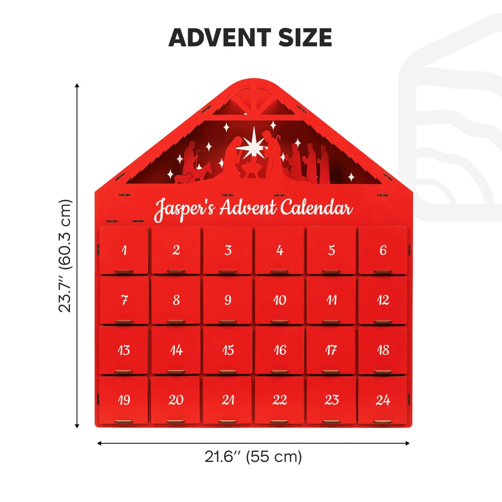 Handcrafted Christmas Advent Calendar - Red Holiday Home Decor