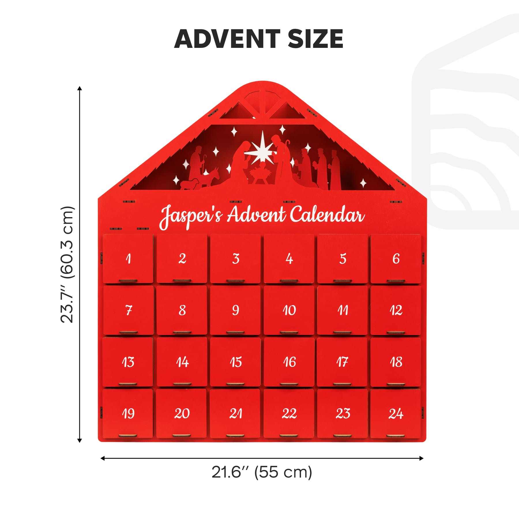 Handcrafted Christmas Advent Calendar - Red Holiday Home Decor
