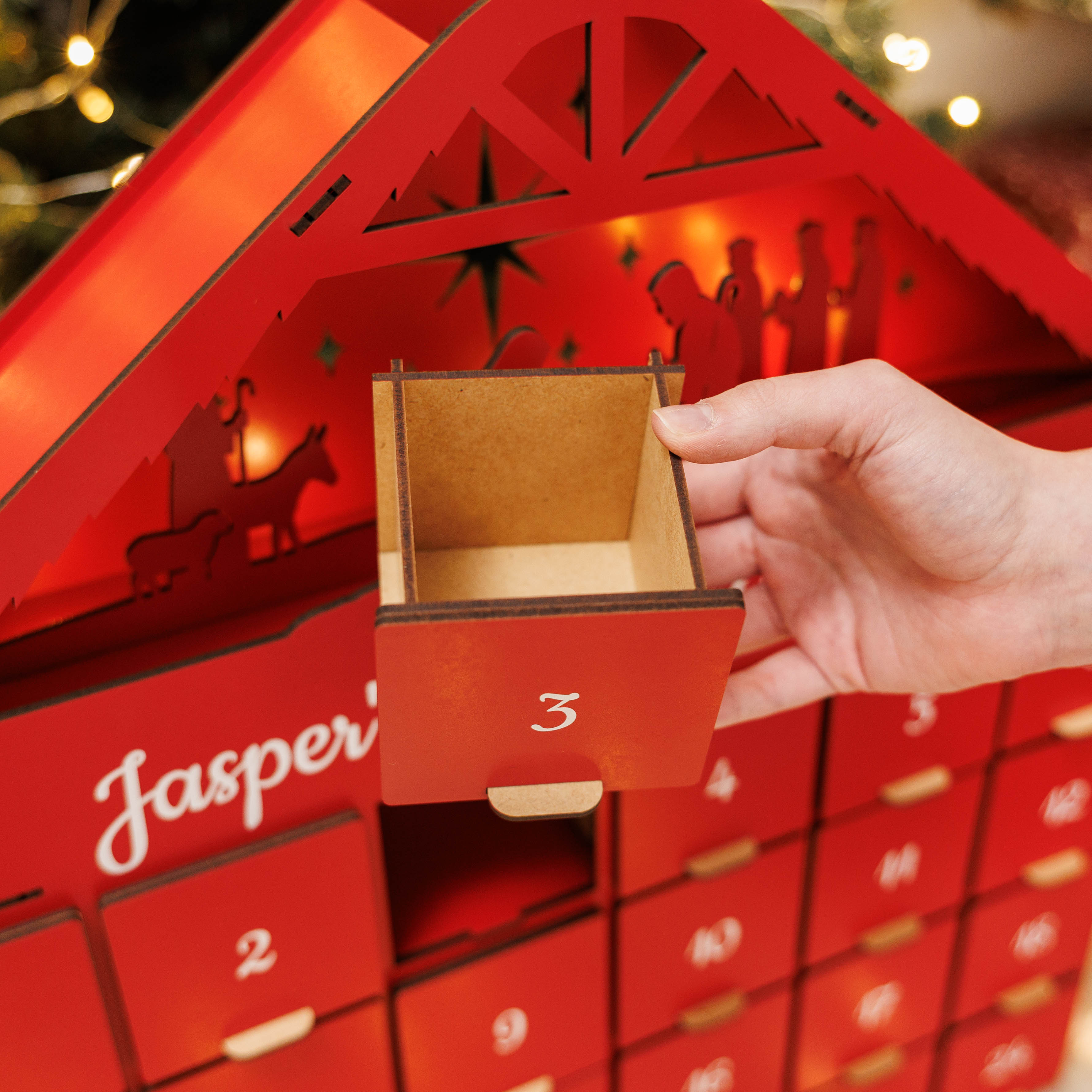 Handcrafted Christmas Advent Calendar - Red Holiday Home Decor