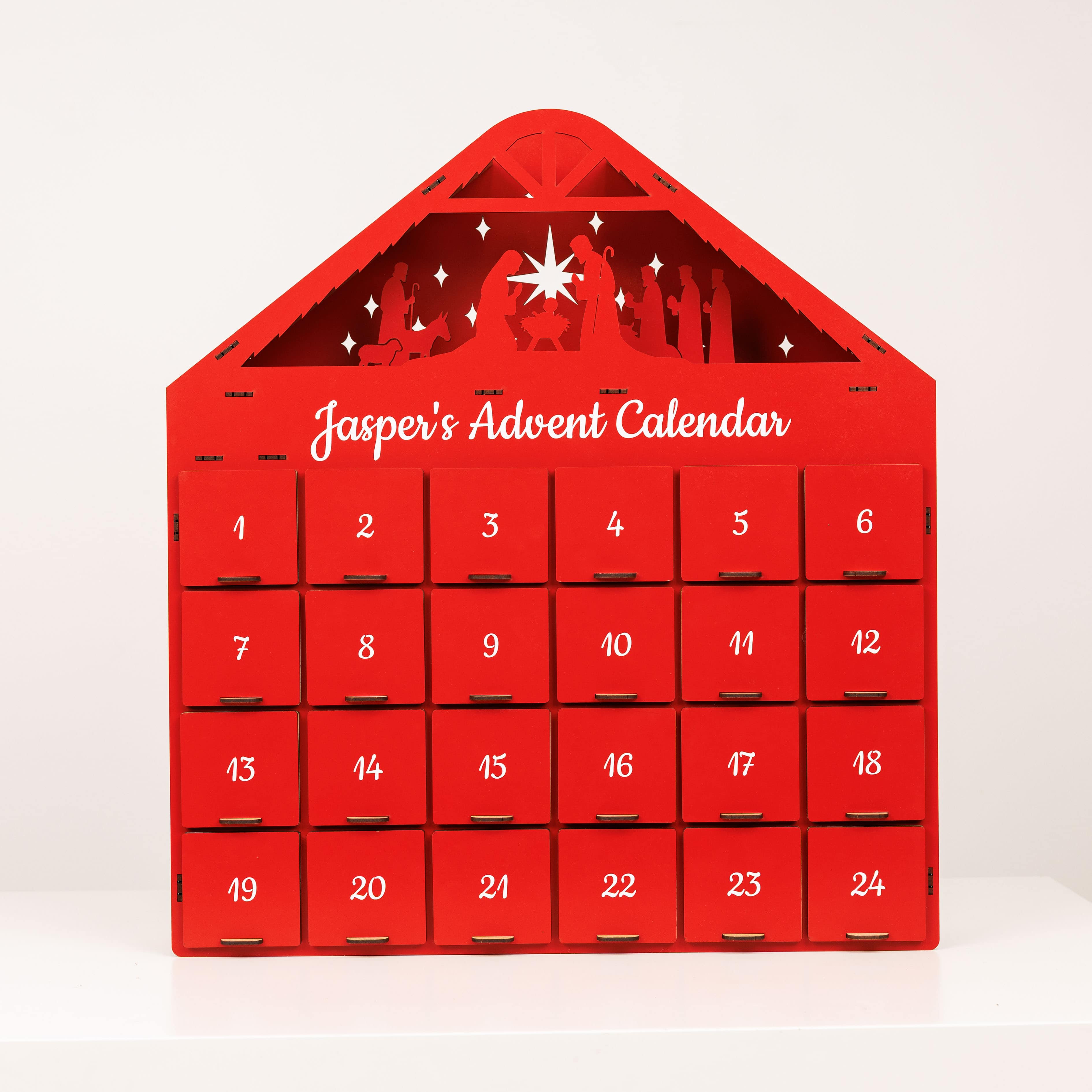 Handcrafted Christmas Advent Calendar - Red Holiday Home Decor
