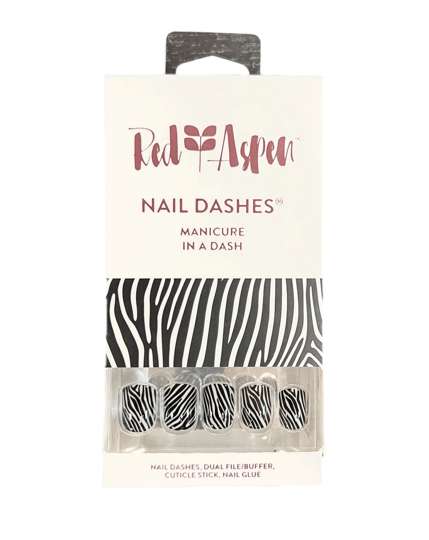 Close up of Zena Stripes on Stripes Red Aspen Nail Dashes on fingernails