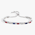 Red, White and Blue Baguette Crystal Bolo Bracelet with adjustable chain closure