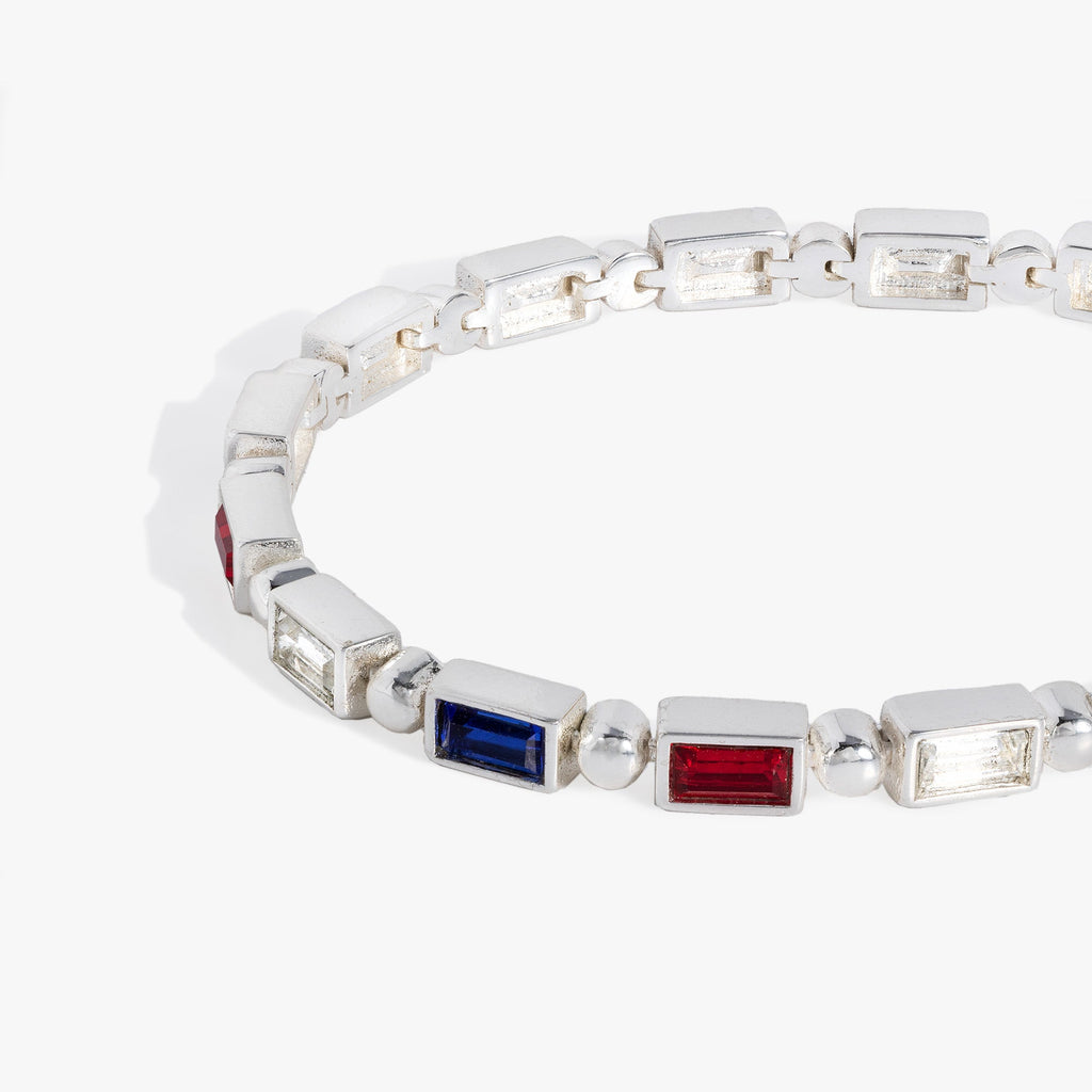 Red, White and Blue Baguette Crystal Bolo Bracelet