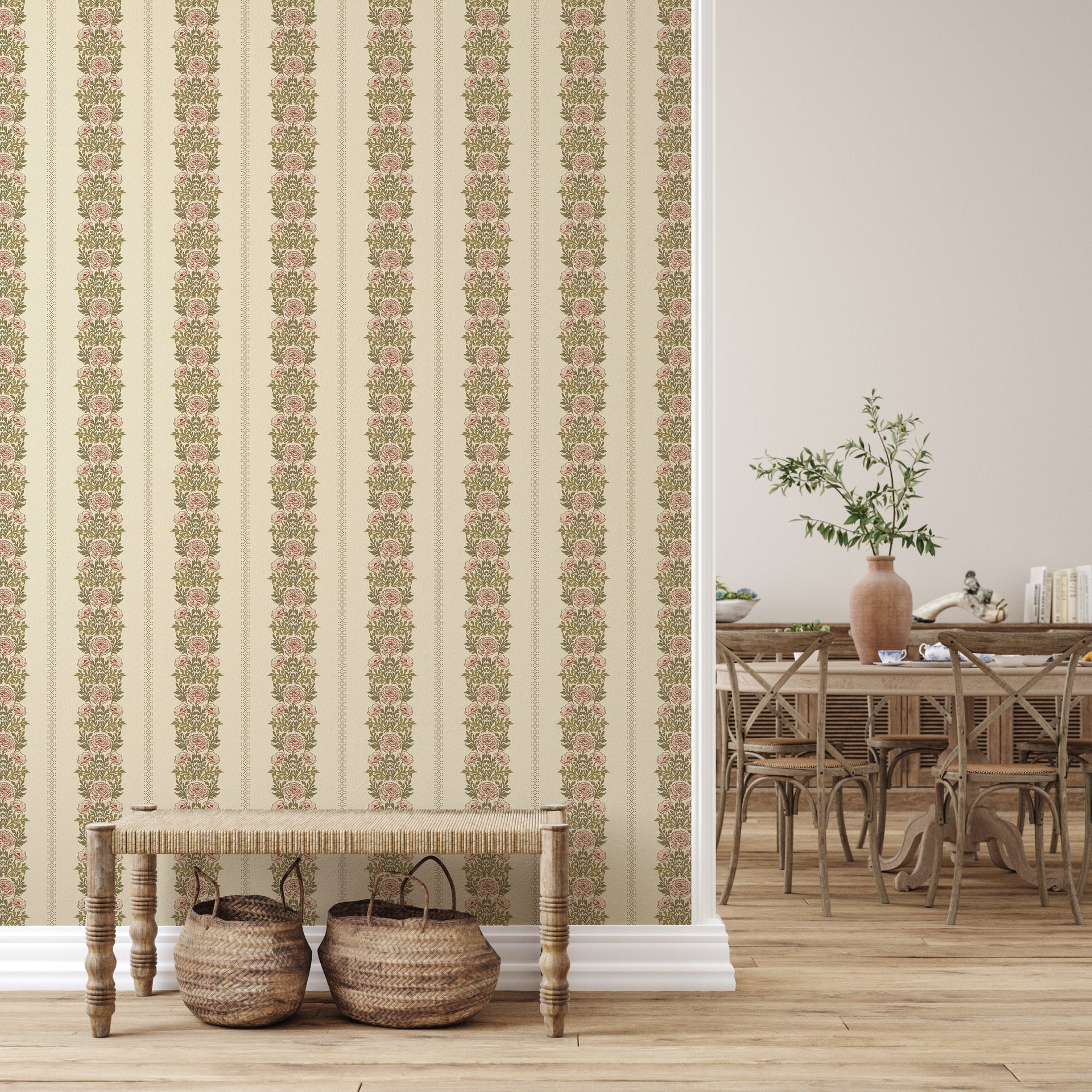 Lucia Floral Wallpaper in Grey, Beige, Terracotta and Gold