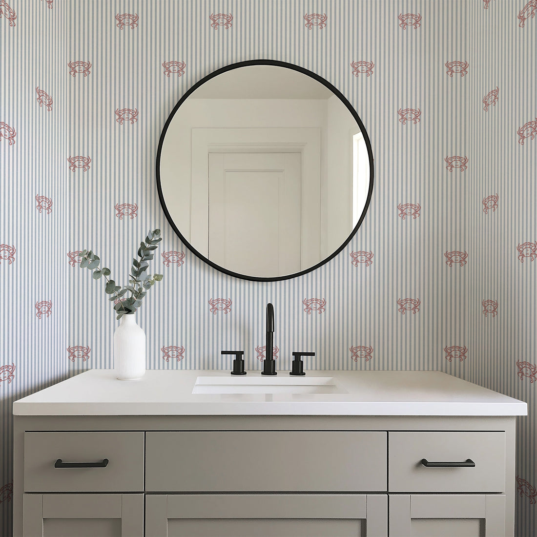 Claude Coastal Wallpaper - Preppy Blue & Sage Green Design
