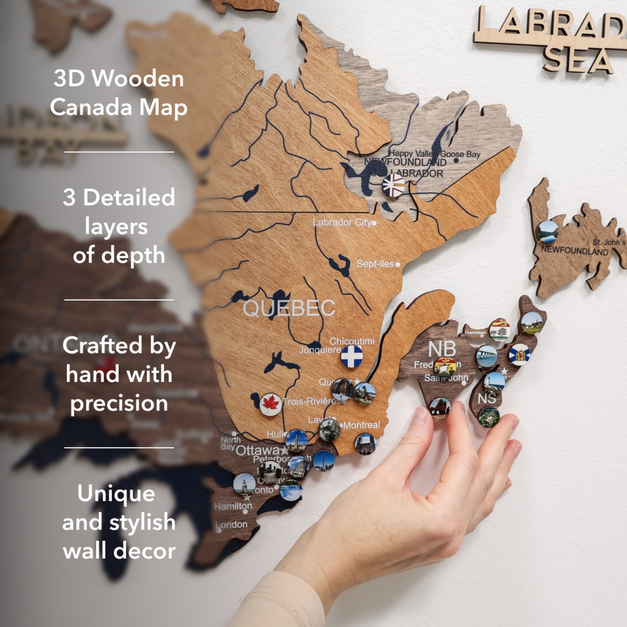 3D Wooden Map of Canada – Multicolor Travel Wall Art