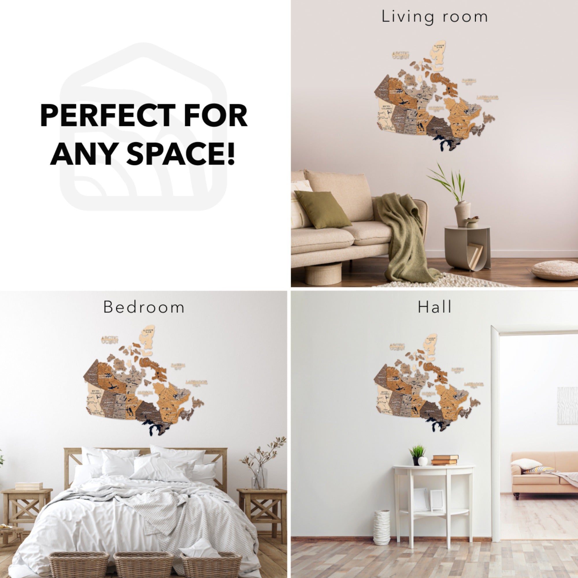 3D Wooden Map of Canada – Multicolor Travel Wall Art
