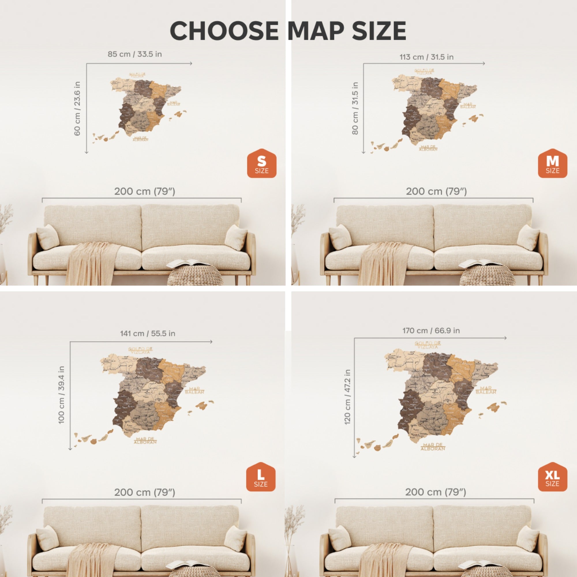 Wooden Map of Spain Multicolor Handcrafted Wall Art