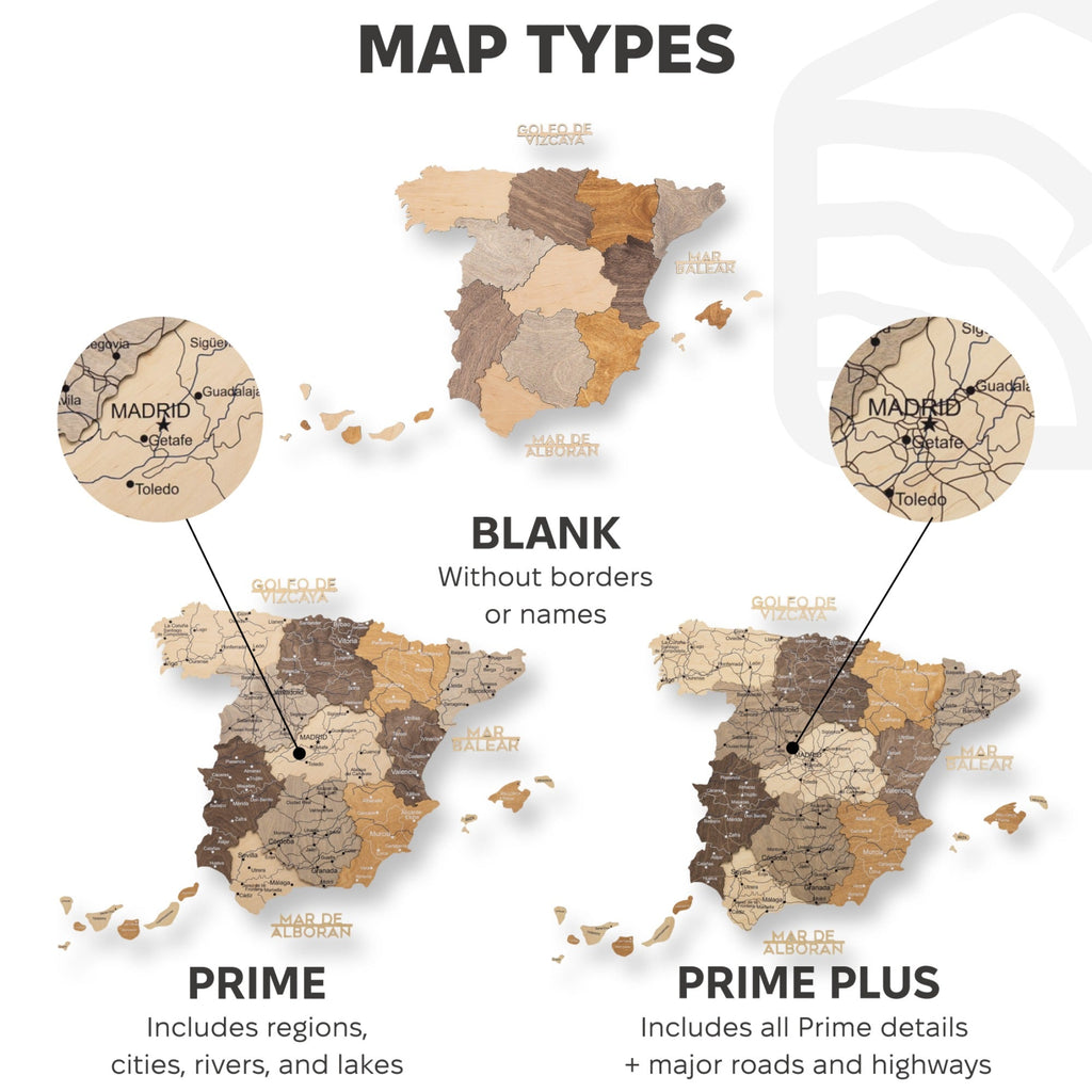 Wooden Map of Spain Multicolor Handcrafted Wall Art