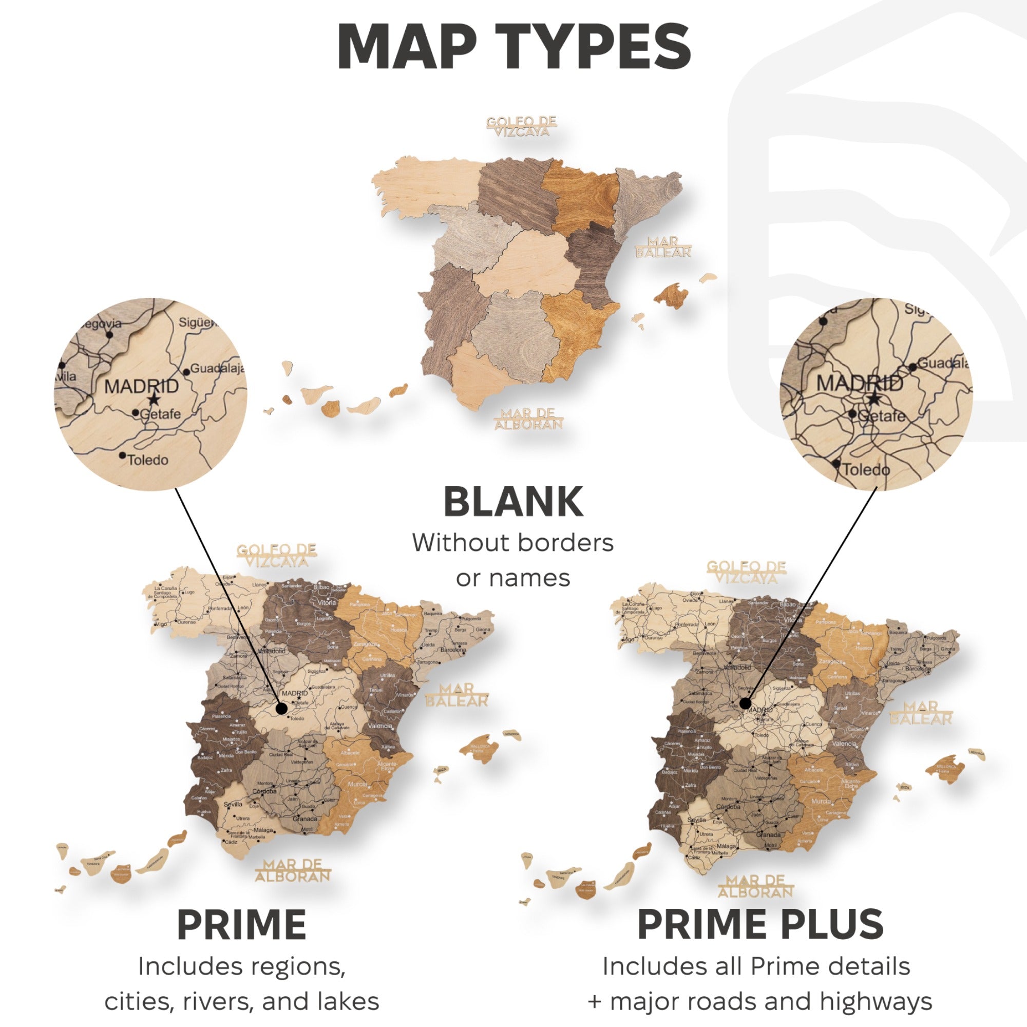 Wooden Map of Spain Multicolor Handcrafted Wall Art