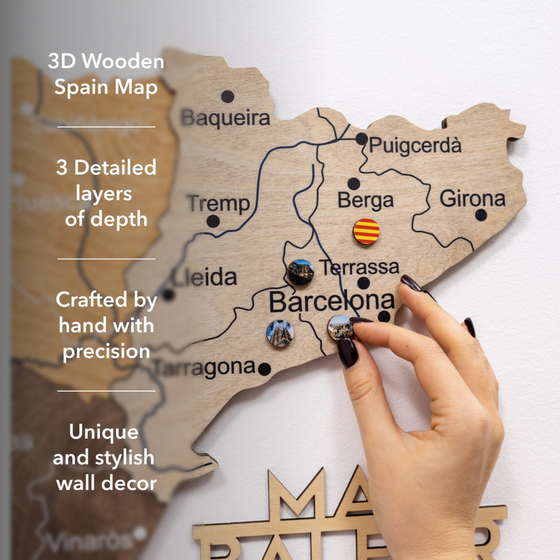 Wooden Map of Spain Multicolor Handcrafted Wall Art