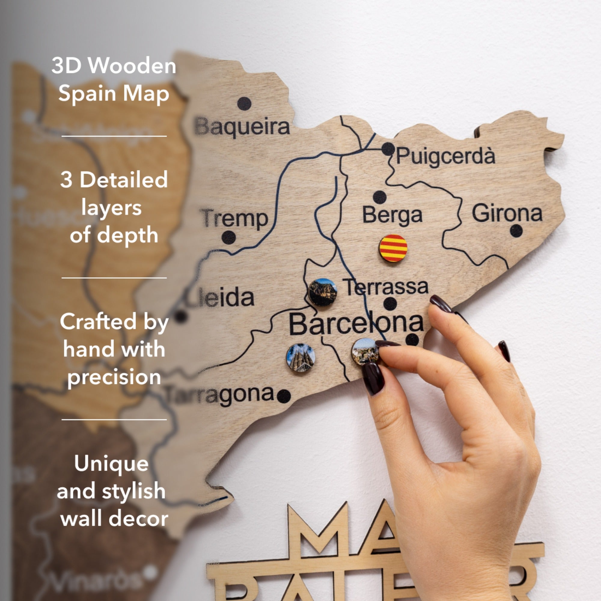 Wooden Map of Spain Multicolor Handcrafted Wall Art