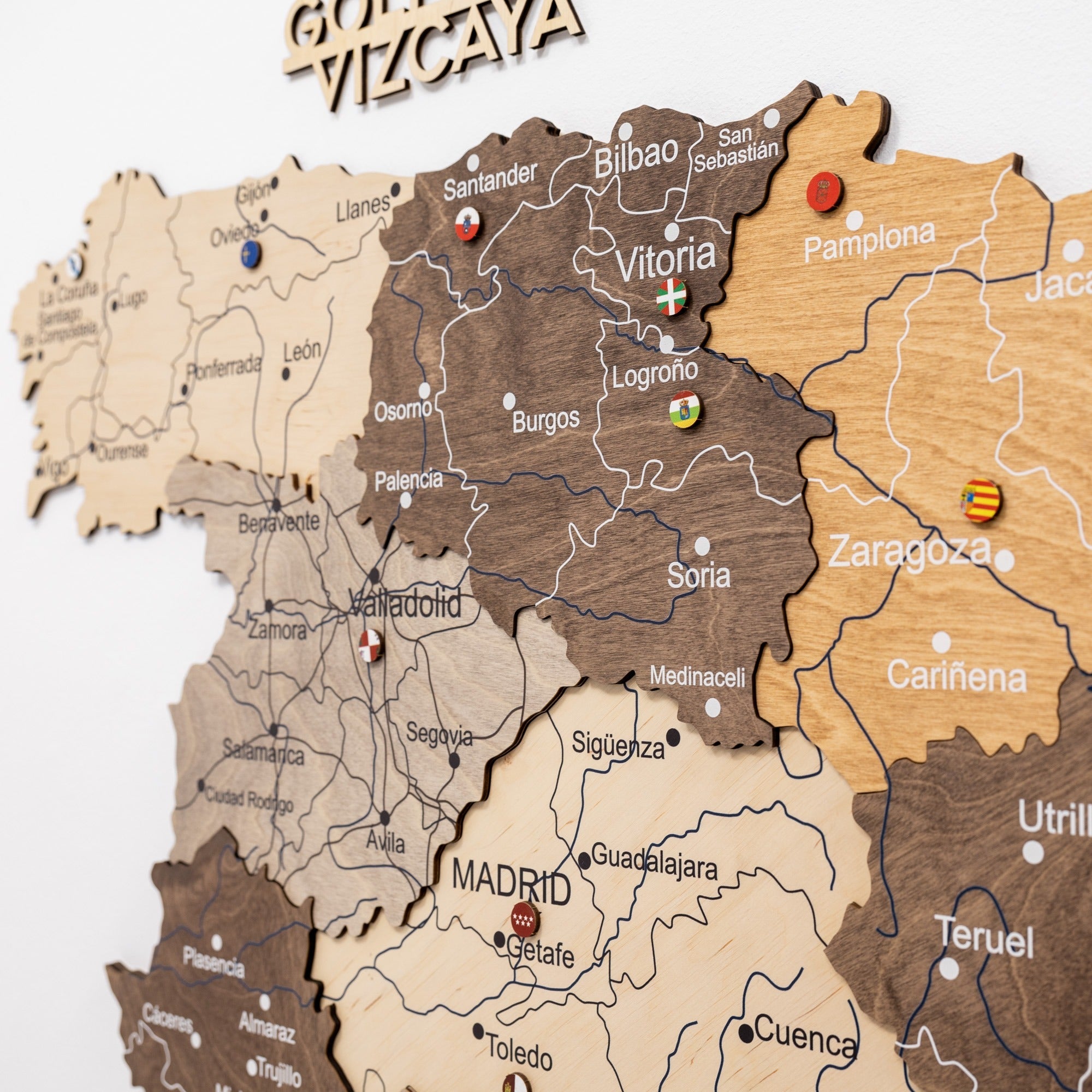 Wooden Map of Spain Multicolor Handcrafted Wall Art